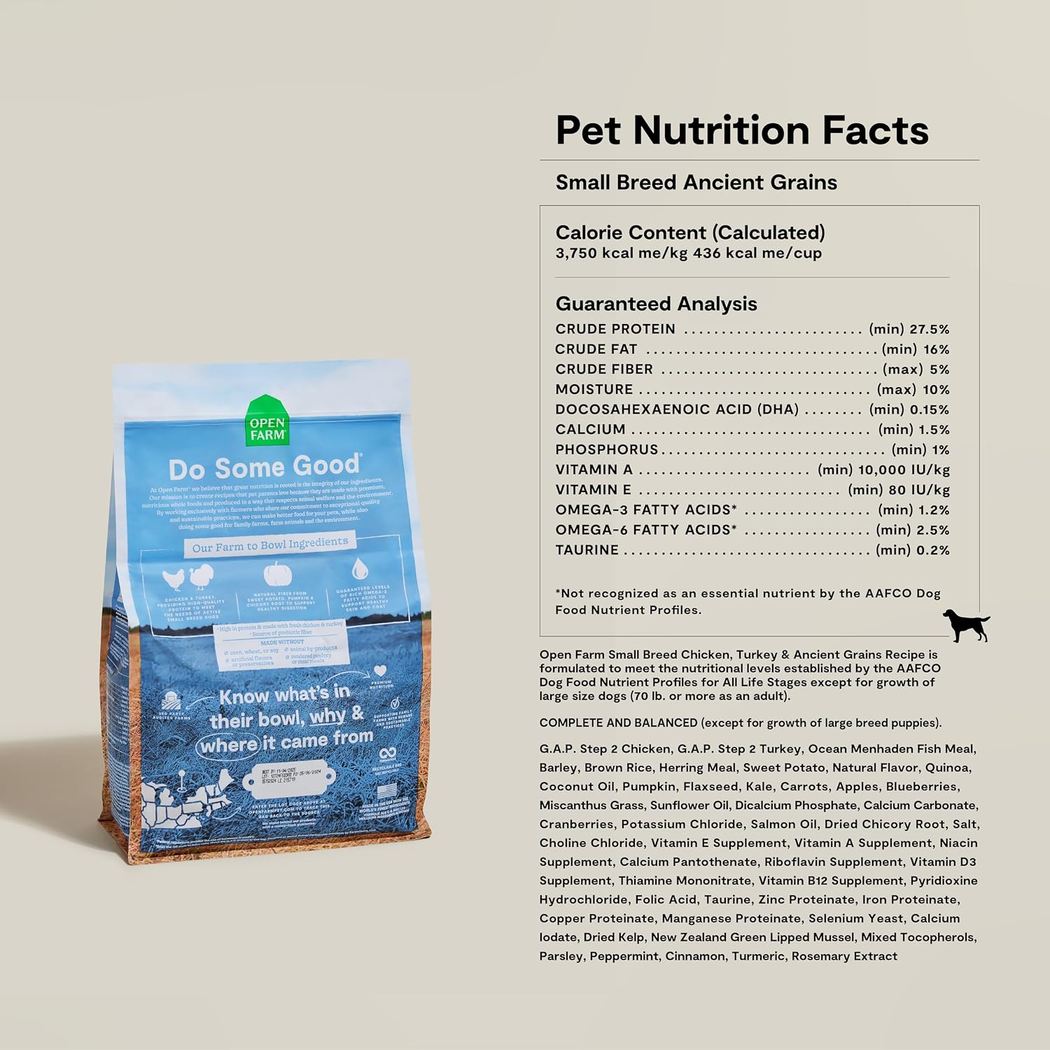 Open Farm Ancient Grains Dry Dog Food, Grass-Fed Beef Kibble, 11lb Bag