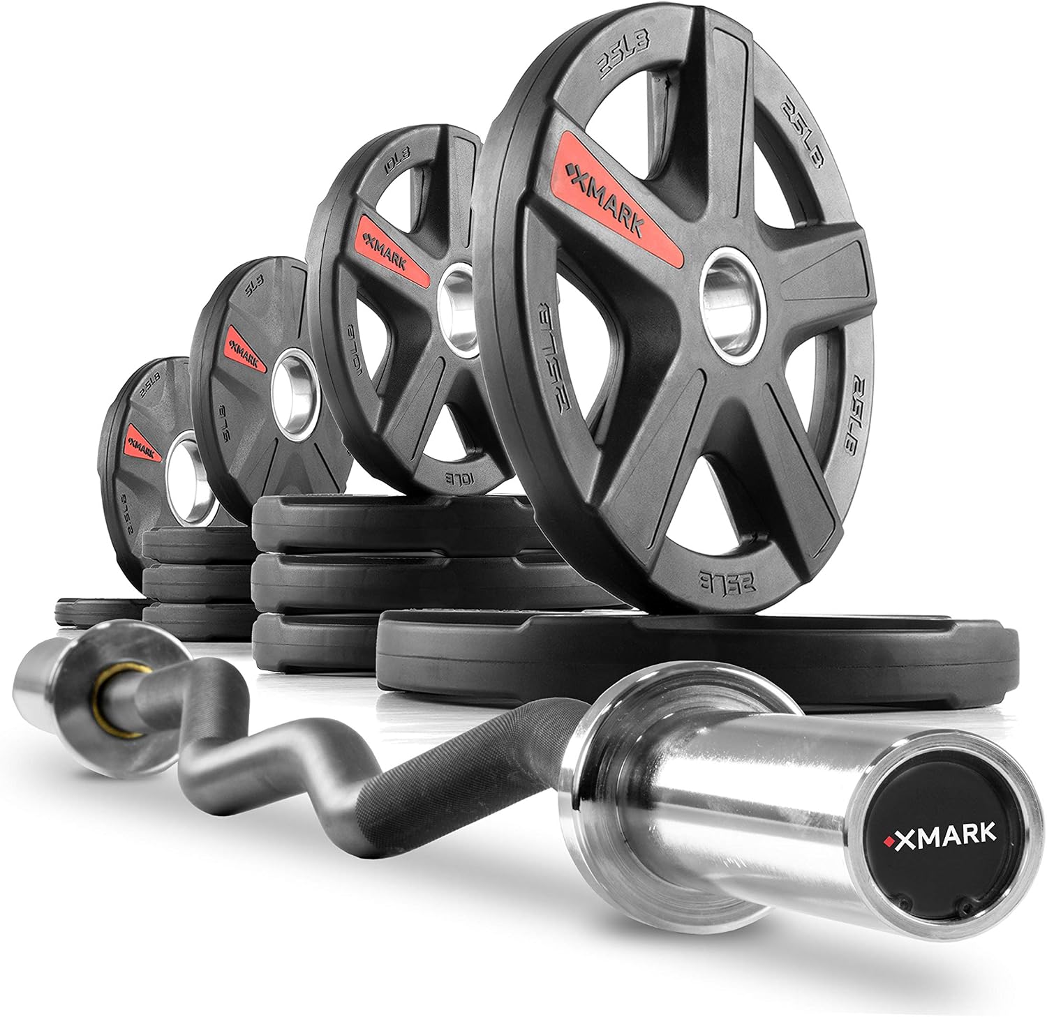 XMark EZ Curl Bar or Olympic Weight Set with EZ Curl Bar, Weight Plate Set