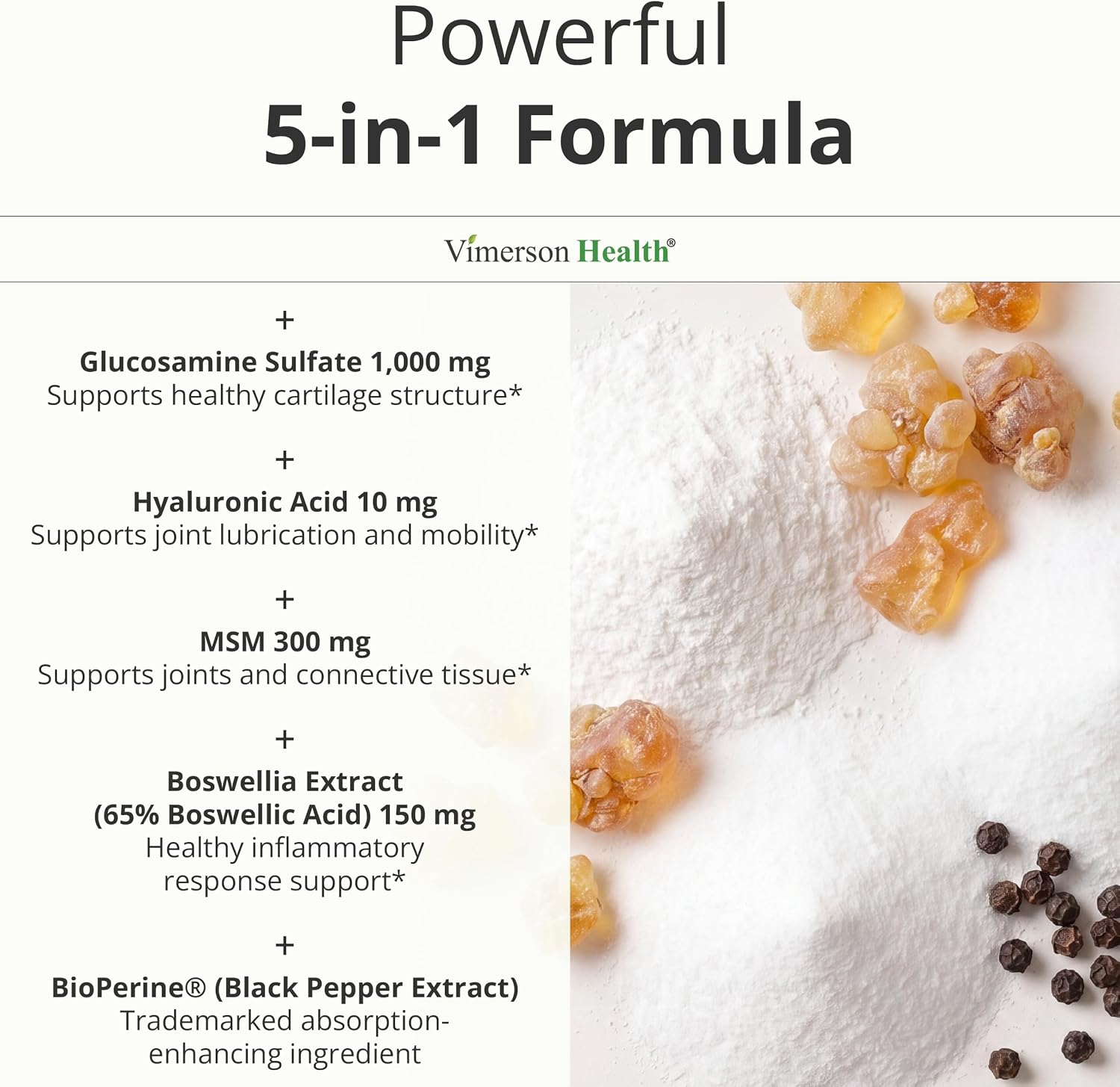 Joint Support Supplement with Glucosamine Sulfate, Hyaluronic Acid, Boswellia & MSM – Supports Joint Health, Mobility & Bone Strength – for Daily Use – FSA Eligible 60 Capsules