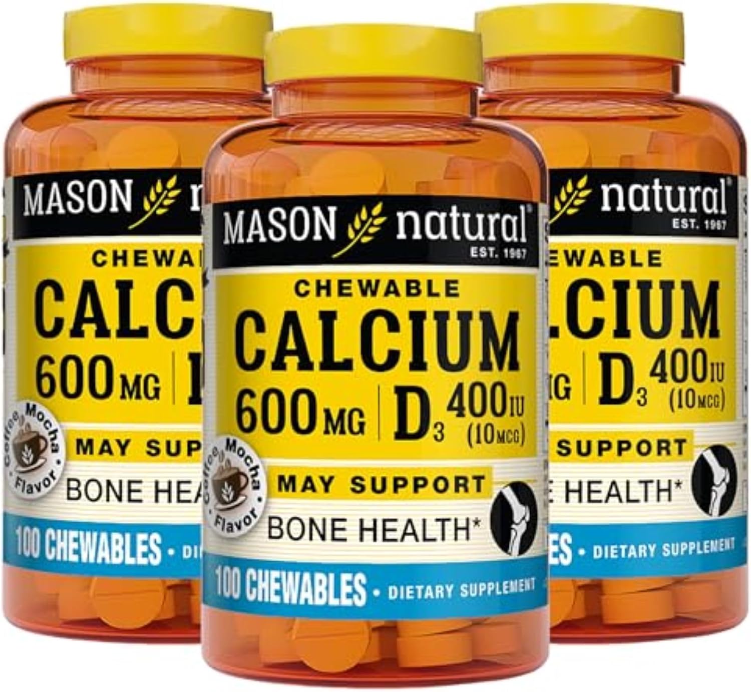 MASON NATURAL Calcium 600 mg with Vitamin D3, 300 Day Supply, Supports Healthy Bones & Normal Muscle Function, Coffee Mocha Flavor