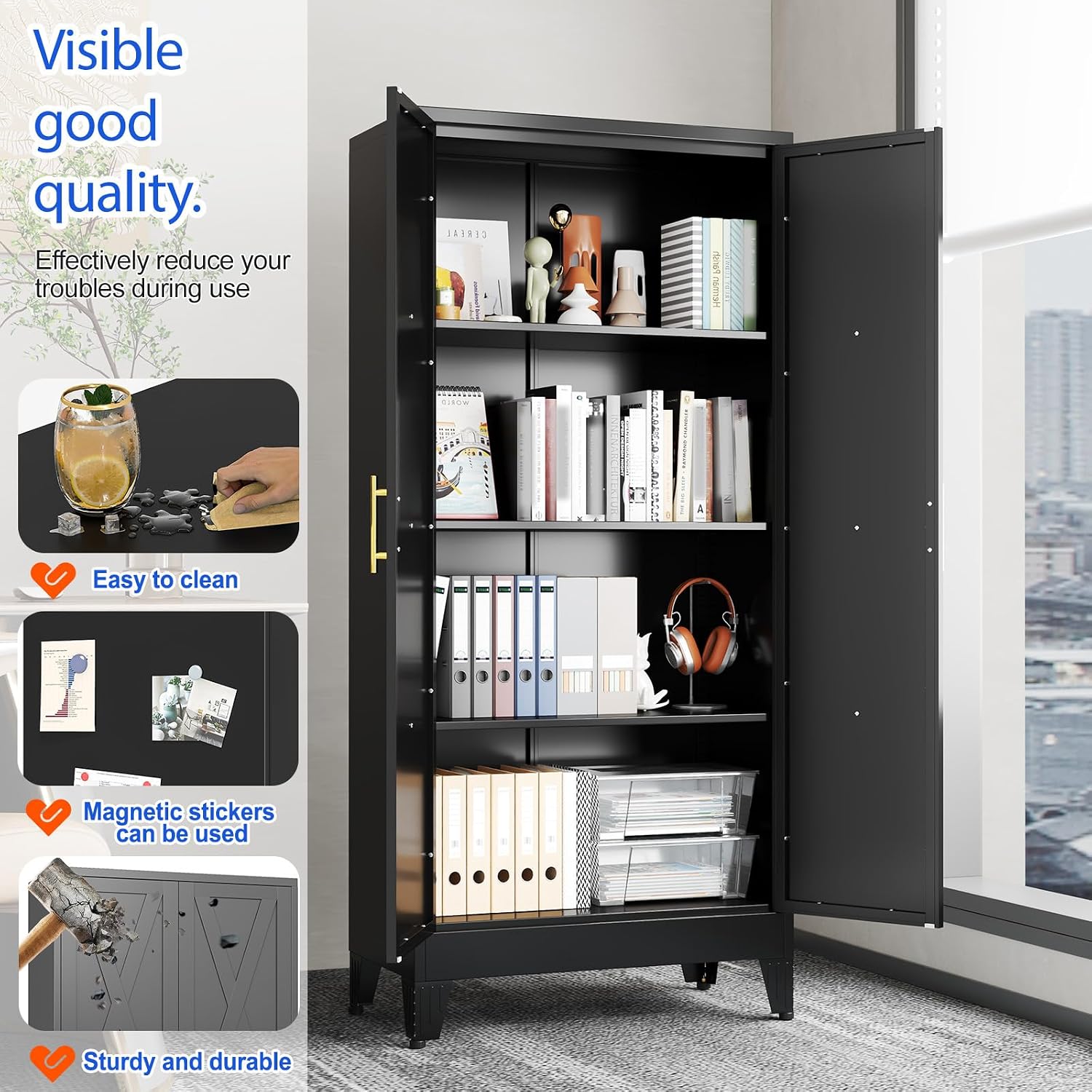 GAIOUS 75.2" Tall Metal Kitchen Pantry Storage Cabinets with 2 Door and 5 Adjustable Shelves, Cupboard for Kitchen, Dining Room, Living Room and Bathroom, White