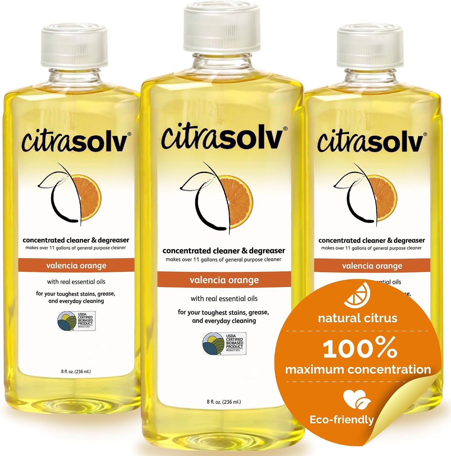 Citra Solv Concentrated Cleaner & Degreaser, Deodorizer, Home & Outdoor, Adhesive Remover, Paint Thinner, Natural Orange Oil, Valencia Orange 8 Fl Oz