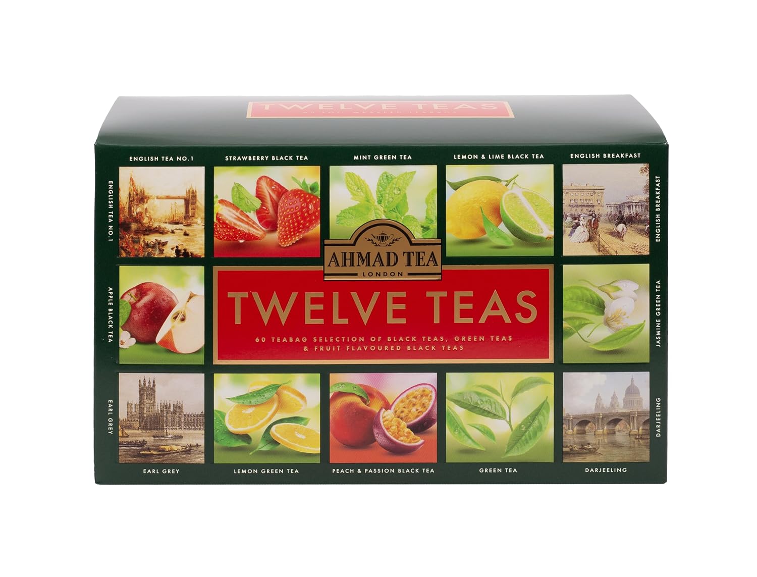 Ahmad Tea Green Tea, Evergreen Selection Pack Teabags, 60 Foil Teabags - Caffeinated & Sugar-Free