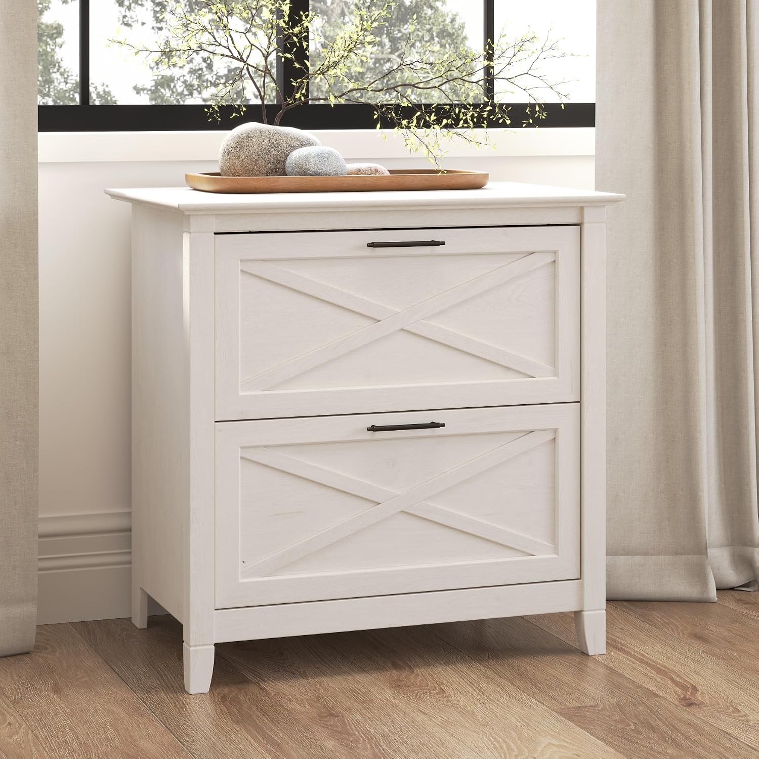 Bush Home Key West 2 Drawer Lateral File Cabinet in Washed Gray, Document Storage for Home Office, Accent Chest with Drawers
