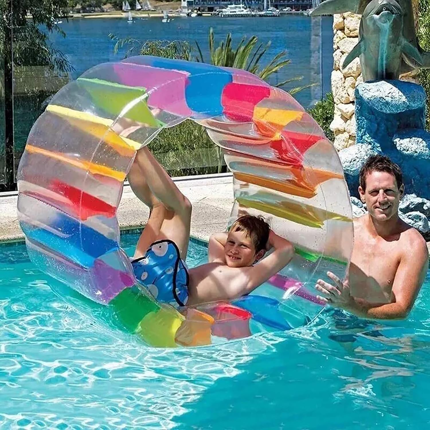 MorTime Inflatable Roller Float, 40'' Colorful Water Wheel, Swimming Pool Roller Toy for Kids and Adults Outdoors