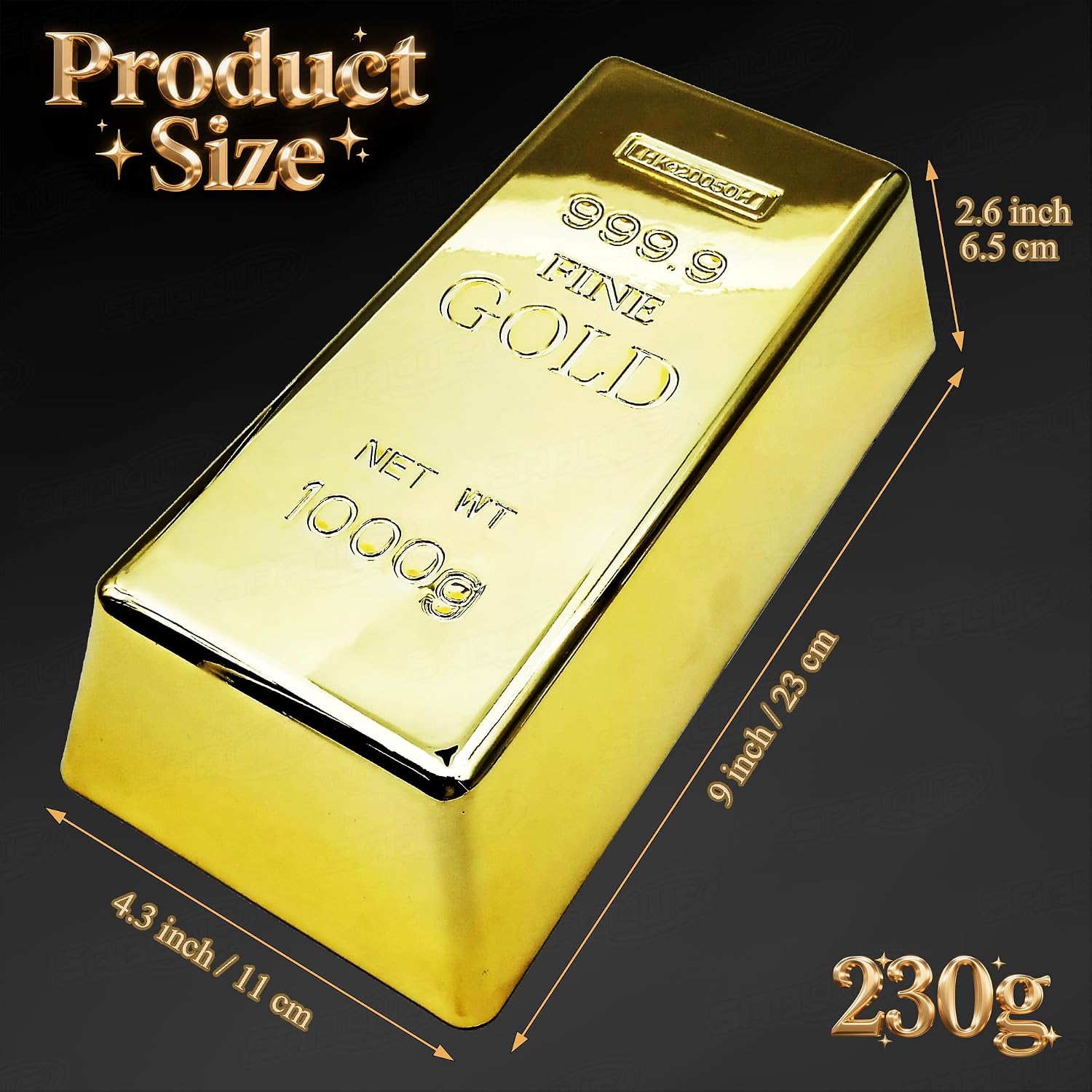 SABLUE Replica Gold Bar Fake Brick Bullion Plastic Event Party Supplies Decorations Centerpieces(L)