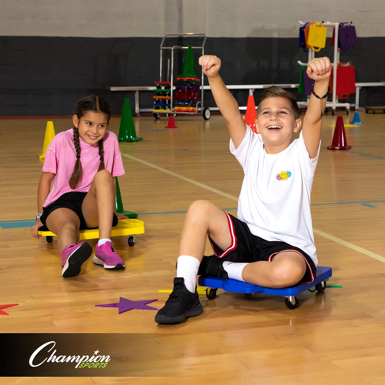 Champion Sports Wood Scooter – 12" or 16" - Durable Wooden Base with Full Perimeter Bumper, Non-Marring Rubber Swivel Casters, Ideal for Active Play & Physical Education