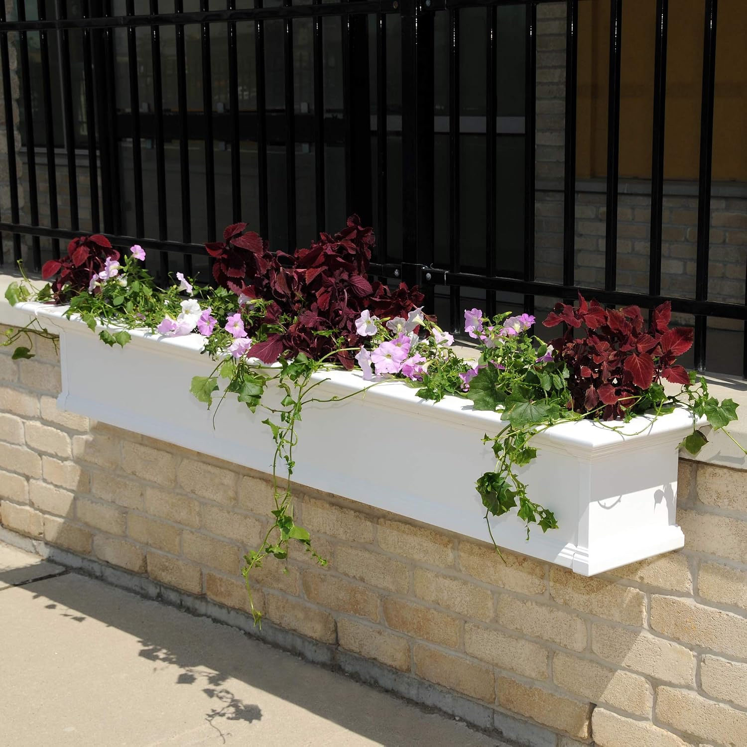 Mayne Yorkshire 60in Self-Watering Rectangular Window Box Planter, White | Self-watering, All season, Fade resistant, Customizable, Mounting brackets included, Built-in overflow, 15-year warranty