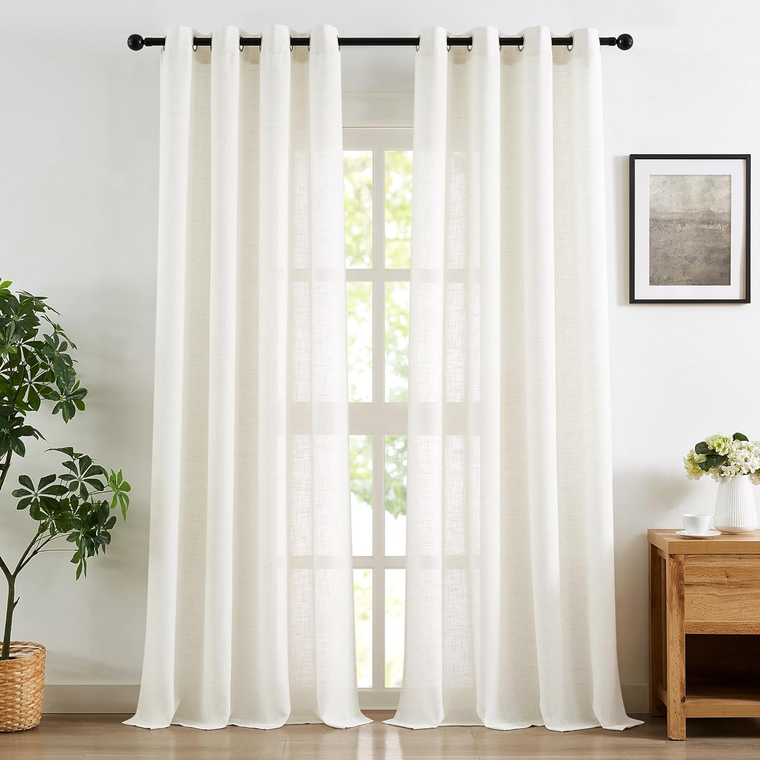 Leaf Semi Sheer Curtains for Bedroom Living Room 52x72" Taupe White Print 2