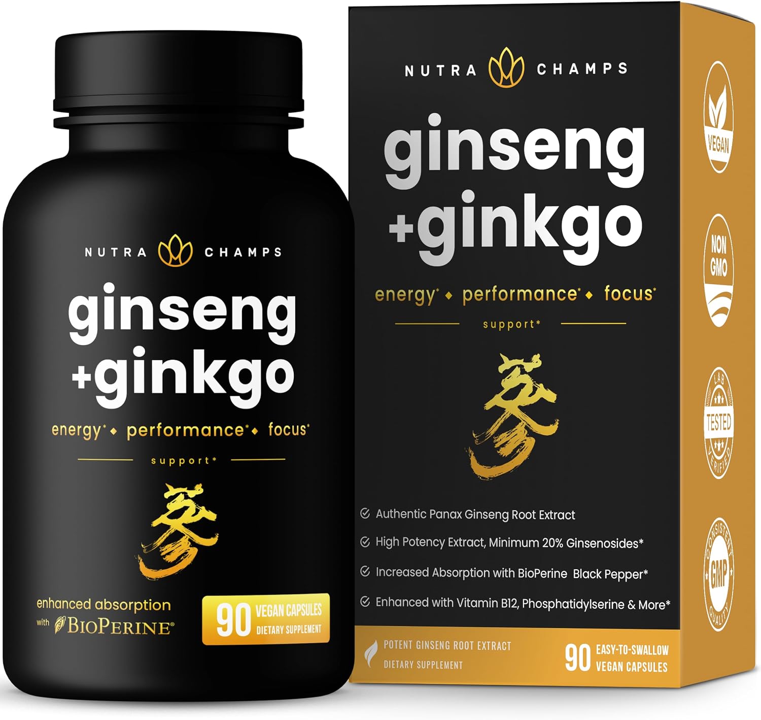 NutraChamps Korean Red Panax Ginseng Capsules | Extra Strength Ginsenosides for Energy, Focus, Performance, Vitality & Immune Support | Korean Ginseng Root Extract for Men (120)