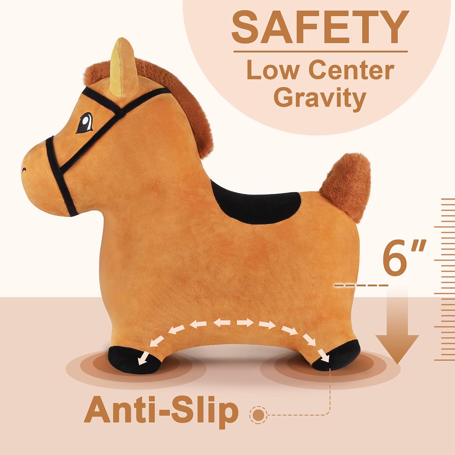 Bouncy Pals Toddler Horse Hopper Toy, Kids Outdoor Ride Bounce Farm Animal | Inflatable Bouncing Hopping Toy, Indoor Baby Plush Bouncer Horse, Birthday Gift for 18 Month 2 3 4 Year Old Child Boys Girls