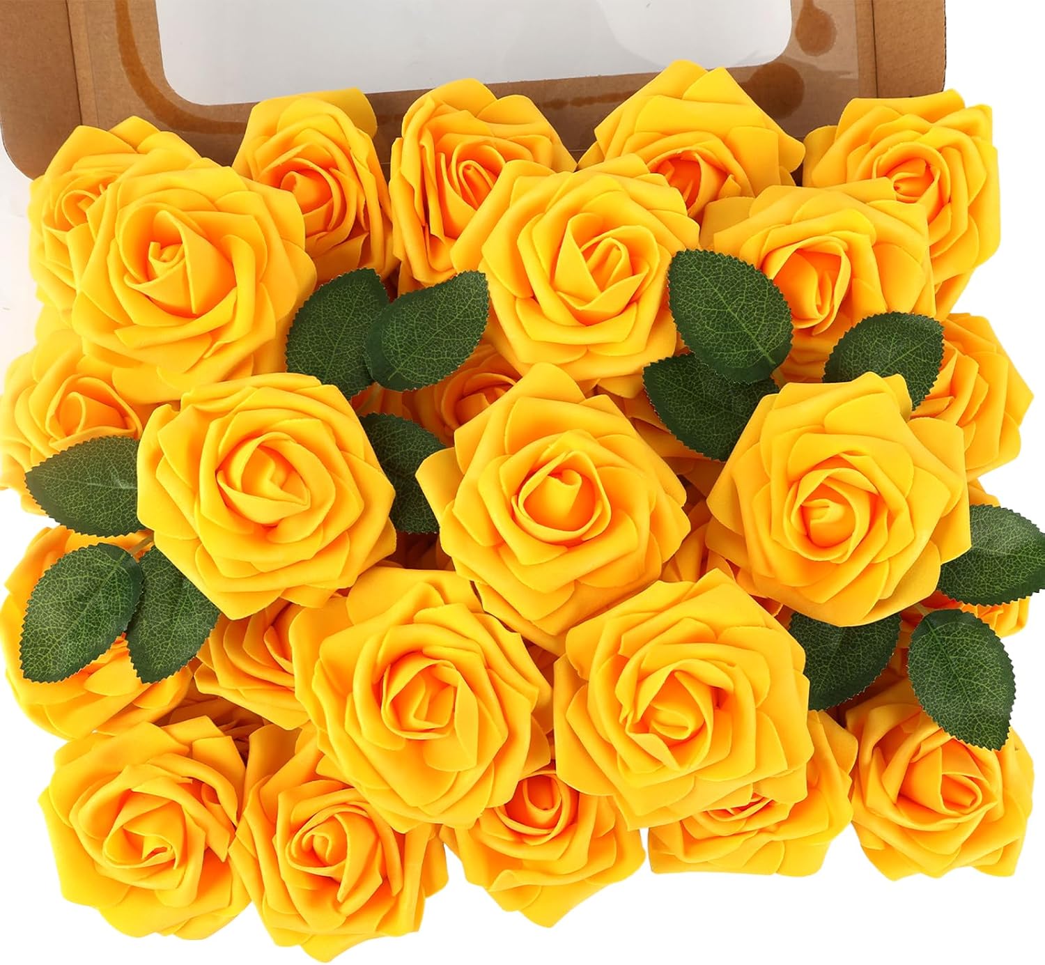 30PCS Yellow Artificial Flowers, Real Touch Fake Roses for Fall Decorations