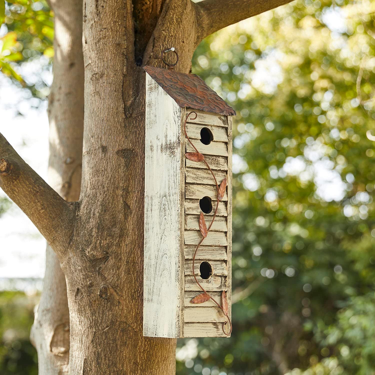 Glitzhome 14" H Hanging Distressed Wooden Church Birdhouse Garden Decor