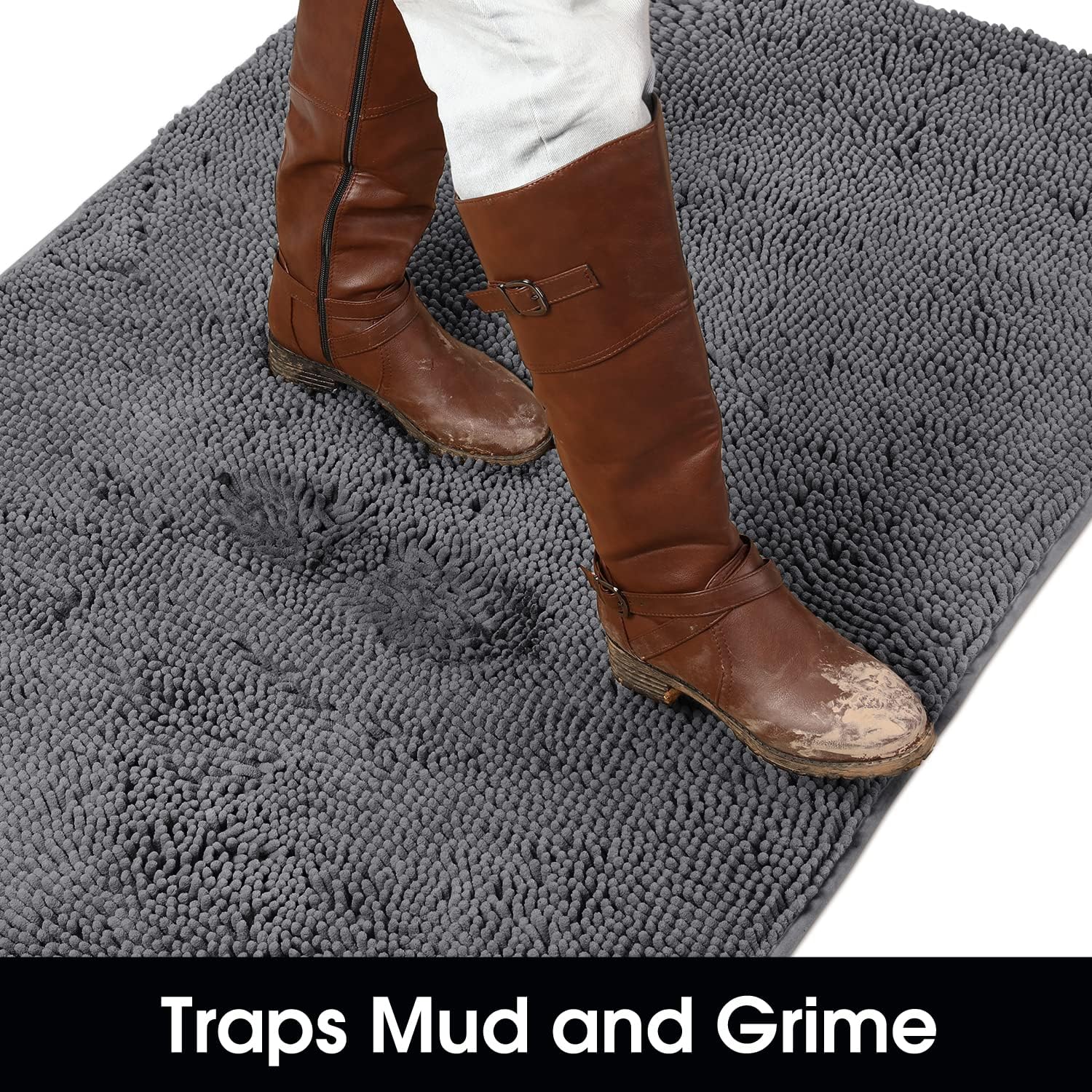HOMEIDEAS Dog Door Mat for Muddy Paws 30x20, Absorbs Moisture and Dirt, Non-Slip Washable Doormat, Soft Chenille Mud Mat for Dogs