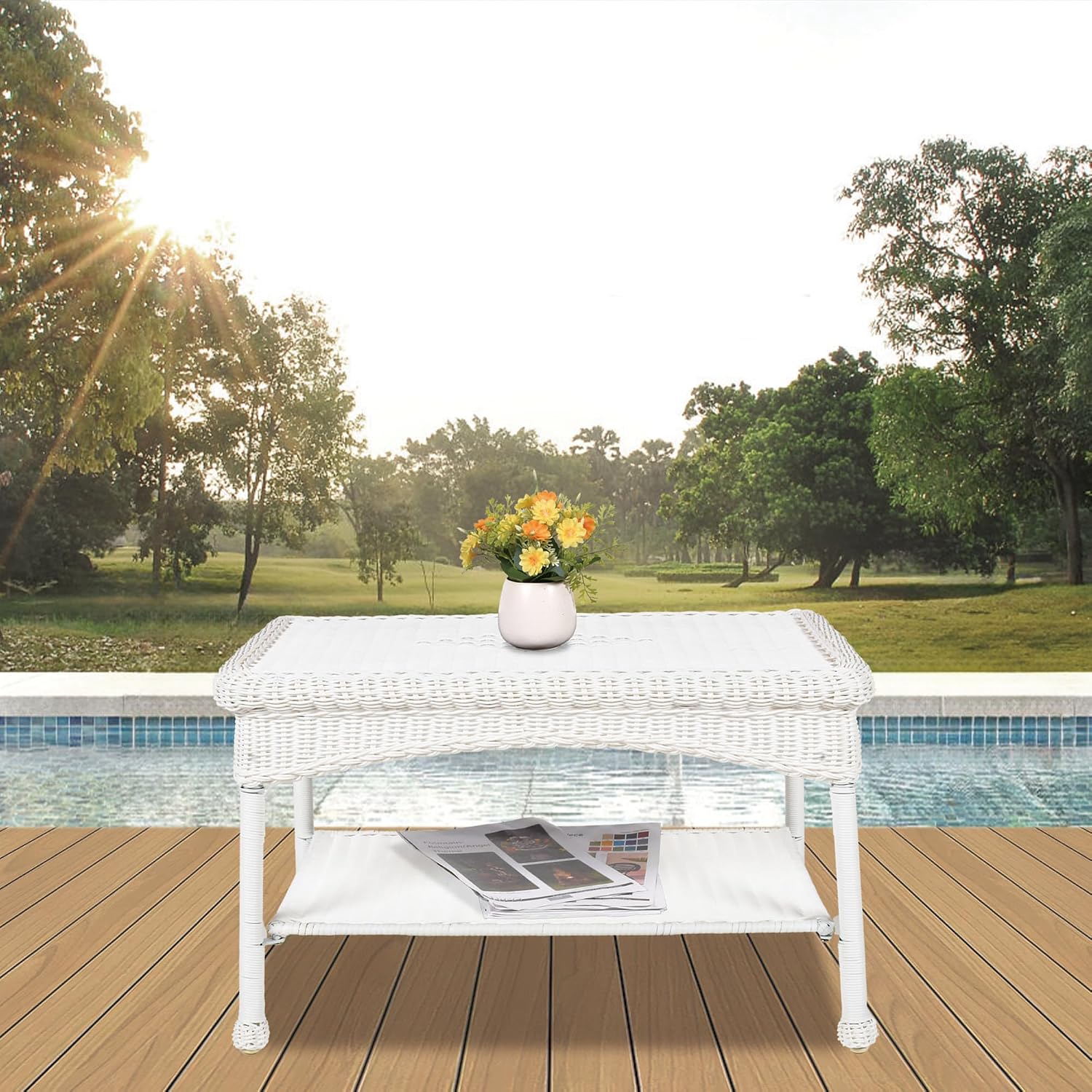 White Wicker Patio Coffee Table