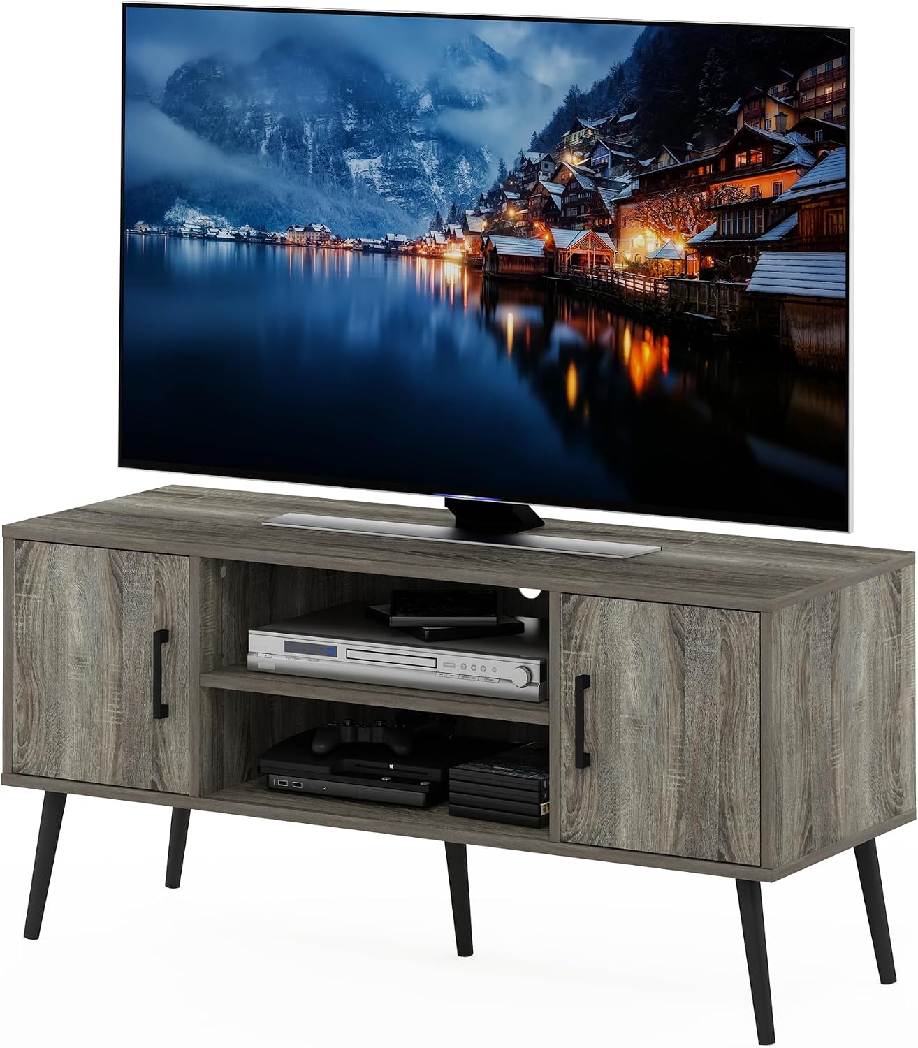 Furinno Fowler Multipurpose TV Stand Bookshelves, French Oak Grey