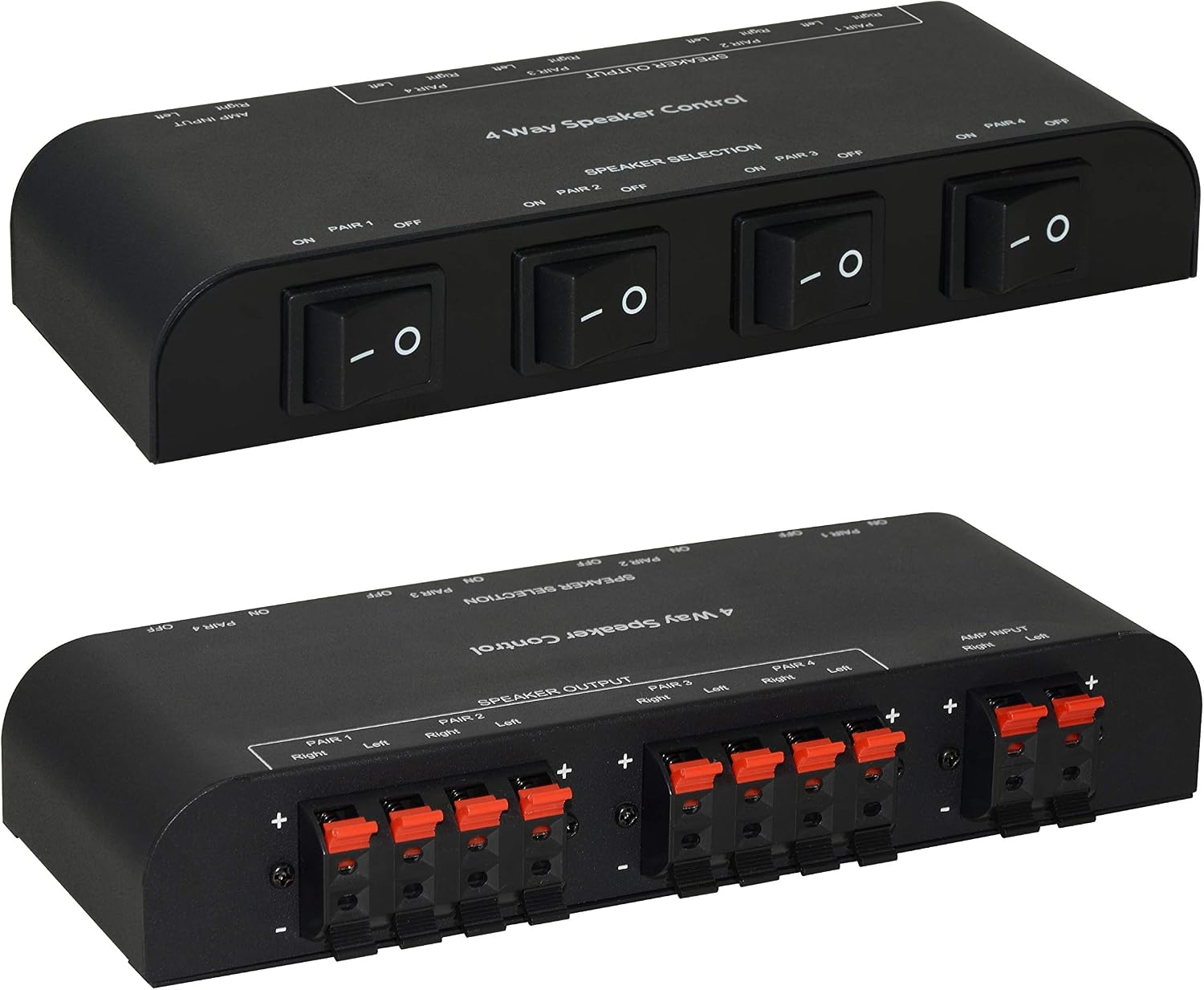 2 Way Speaker Switch, 1 in 2 Out Way Pair Stereo Speaker Selector W/Volume Control Metal Non-Slip Box - Black (61052), 9.0 x 3.25 x 1.5