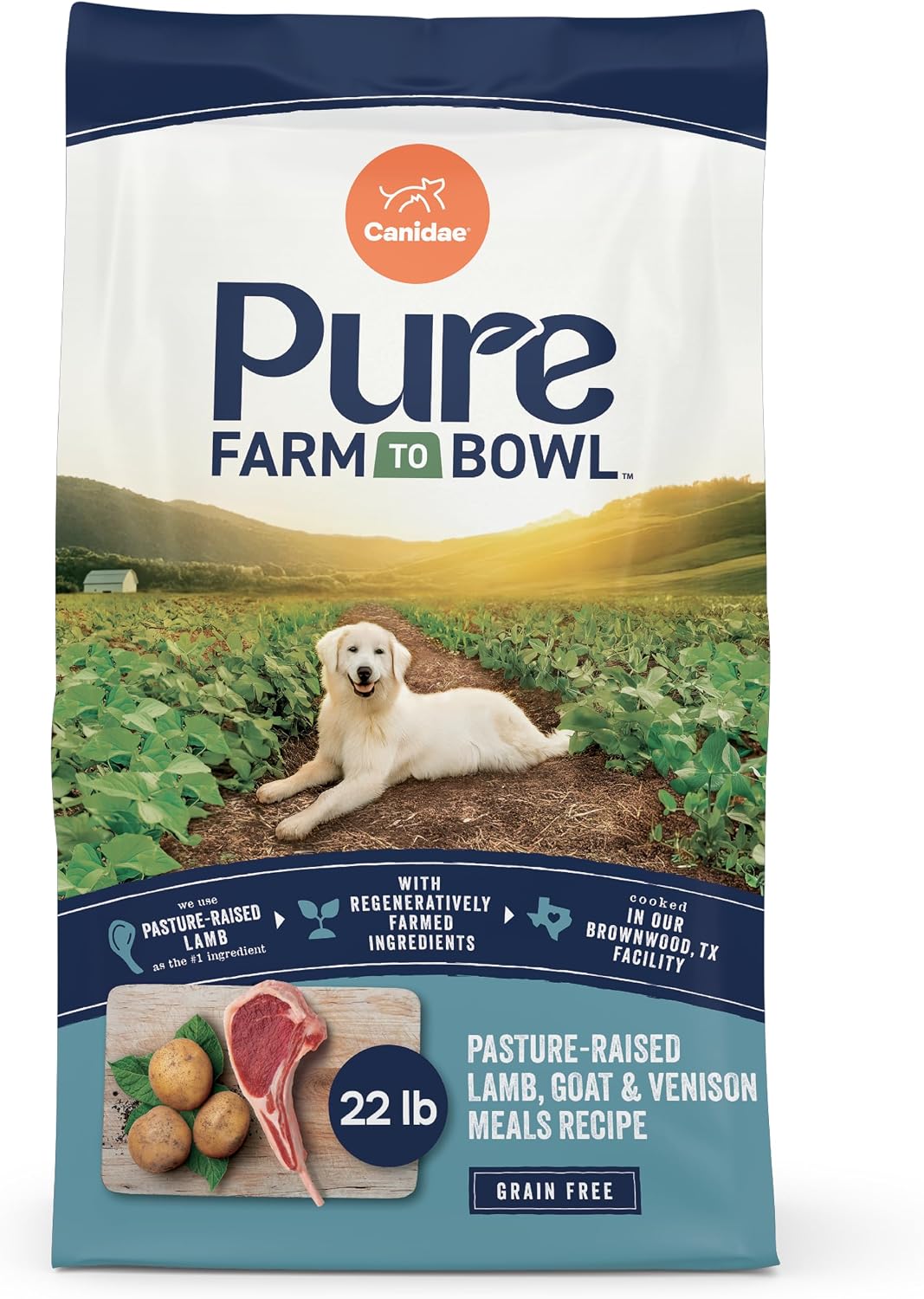 Canidae Pure Farm to Bowl Dry Dog Food - Balanced Nutrition for Adult Dogs - Limited Ingredient Formula - Grain, Wheat & Soy-Free - 22 lb - Wild-Caught Salmon & Sweet Potato Recipe