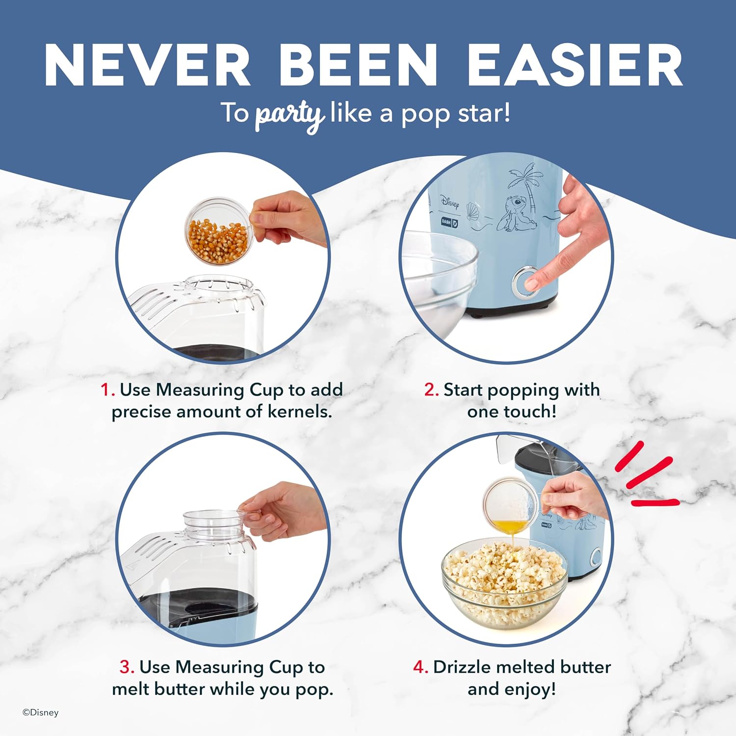 Dash Fresh Pop Popcorn Maker, 16-Cup Hot Air Popper, Aqua | Electric Popcorn Machine, Oil-Free Air Popped Popcorn, Built-In Measuring Cup & Butter Melting Tray, Movie Night Snacks