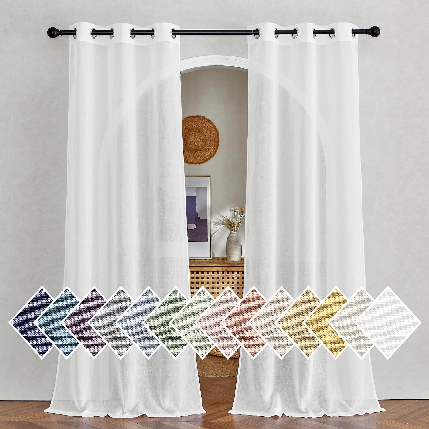 NICETOWN Linen Curtains Semi Sheer Bedroom Window Curtains