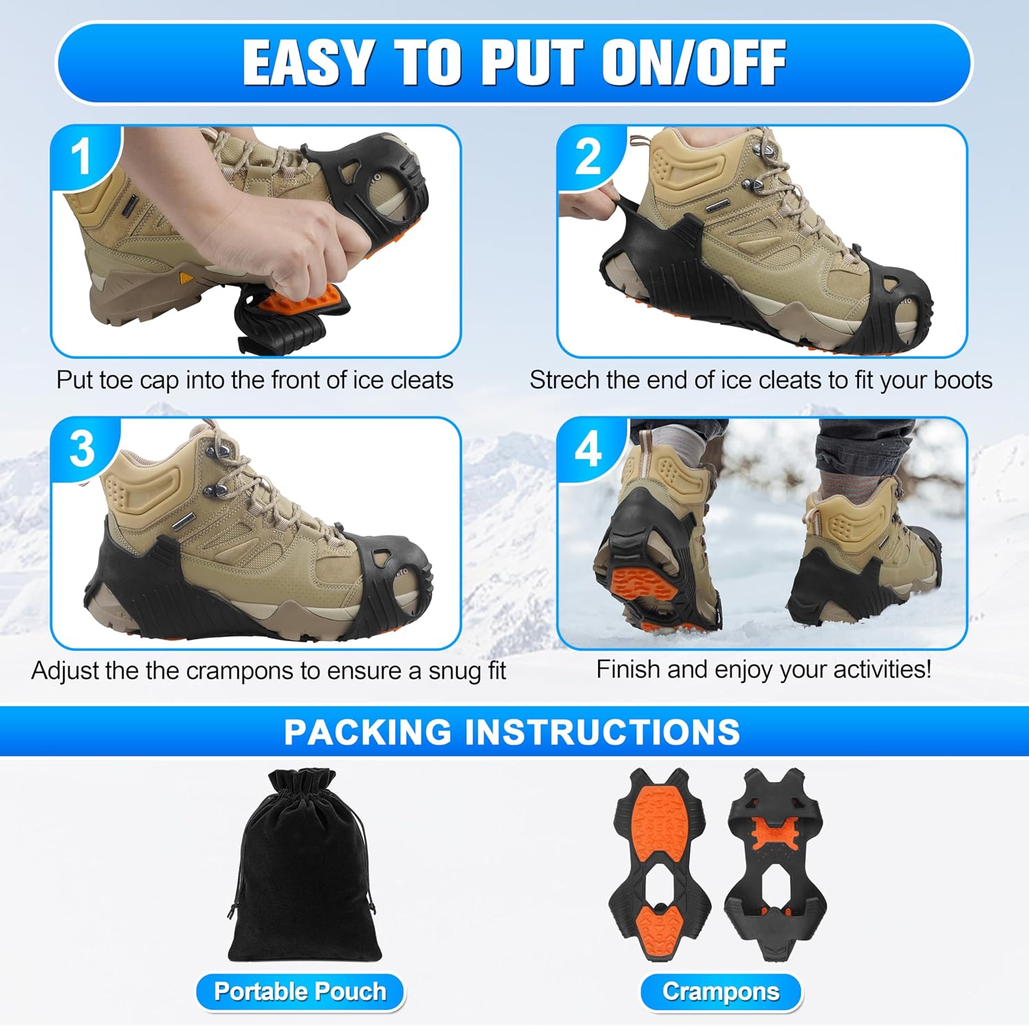 Spikeless Ice Cleats Slip On Spikeless Footwear Traction Aids for Slick Wet Slippery Surface Men Women Full-Foot Rubber Tread for Ice Shoes Grippers