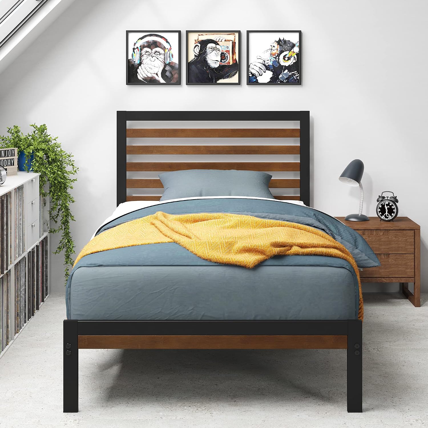 Zinus Kai Platform Bed Frame, RGB LED Lights, No Box Spring Needed, Full | Two-Tier Headboard for Space-Saving Storage, Built-in USB Charging Station, Soft Ambient Night Light