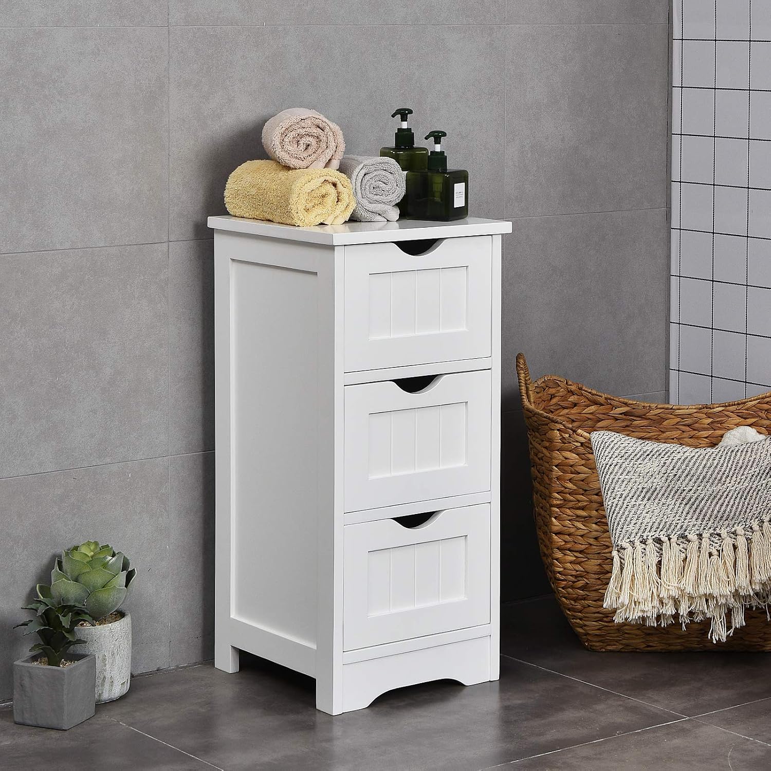 Tangkula Bathroom Floor Cabinet, Freestanding Narrow Side Storage Organizer with 4 Drawers, Multifunctional Towel Cabinet with Anti-Tip Kit for Living Room Laundry Entryway (4 Drawers, White)