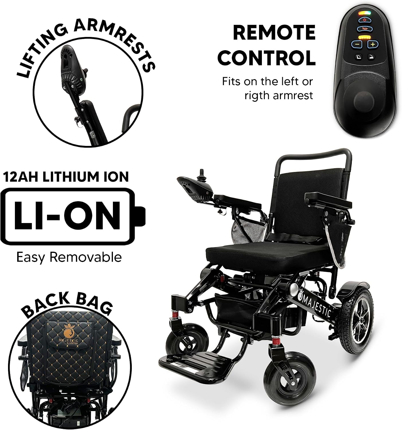 Electric Wheelchairs for Adults, 350 lbs Capacity, Up to 13 Miles Range, Lightweight Wheelchair for Seniors, Remote Controlled Wheel Chair