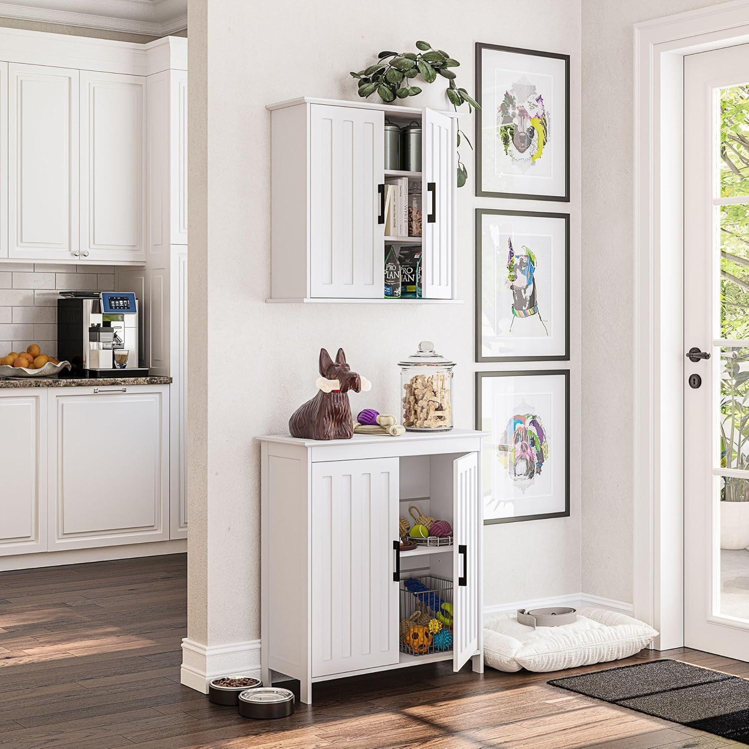 RiverRidge Monroe Two-Door Bathroom Floor Storage Cabinet - White | Linen Cabinet with Adjustable Interior Shelf and Soft Close Hinges