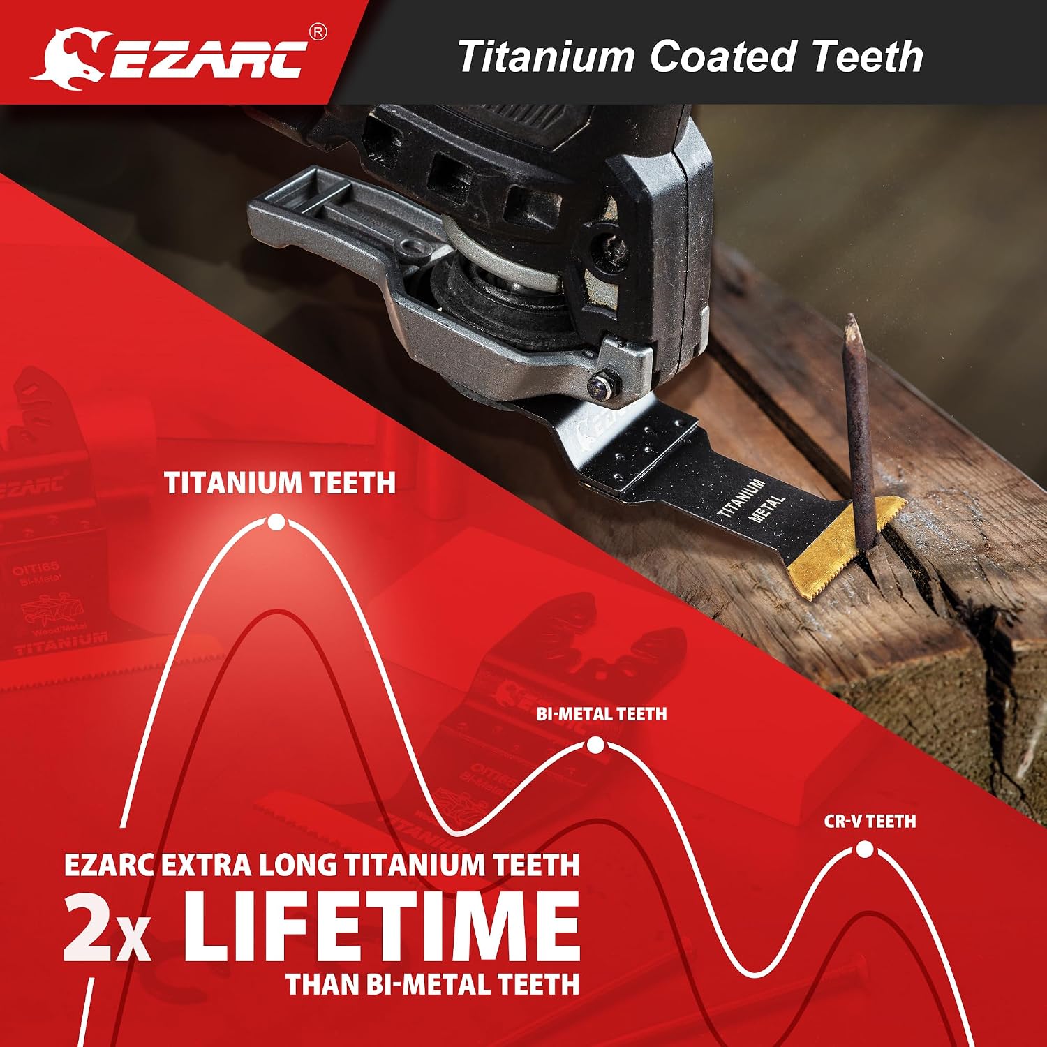 EZARC Titanium Oscillating Tool Blades, Oscillating Multitool Blades for Metal, Wood Nails, Screws Cutting, Plastic, 3 Pack