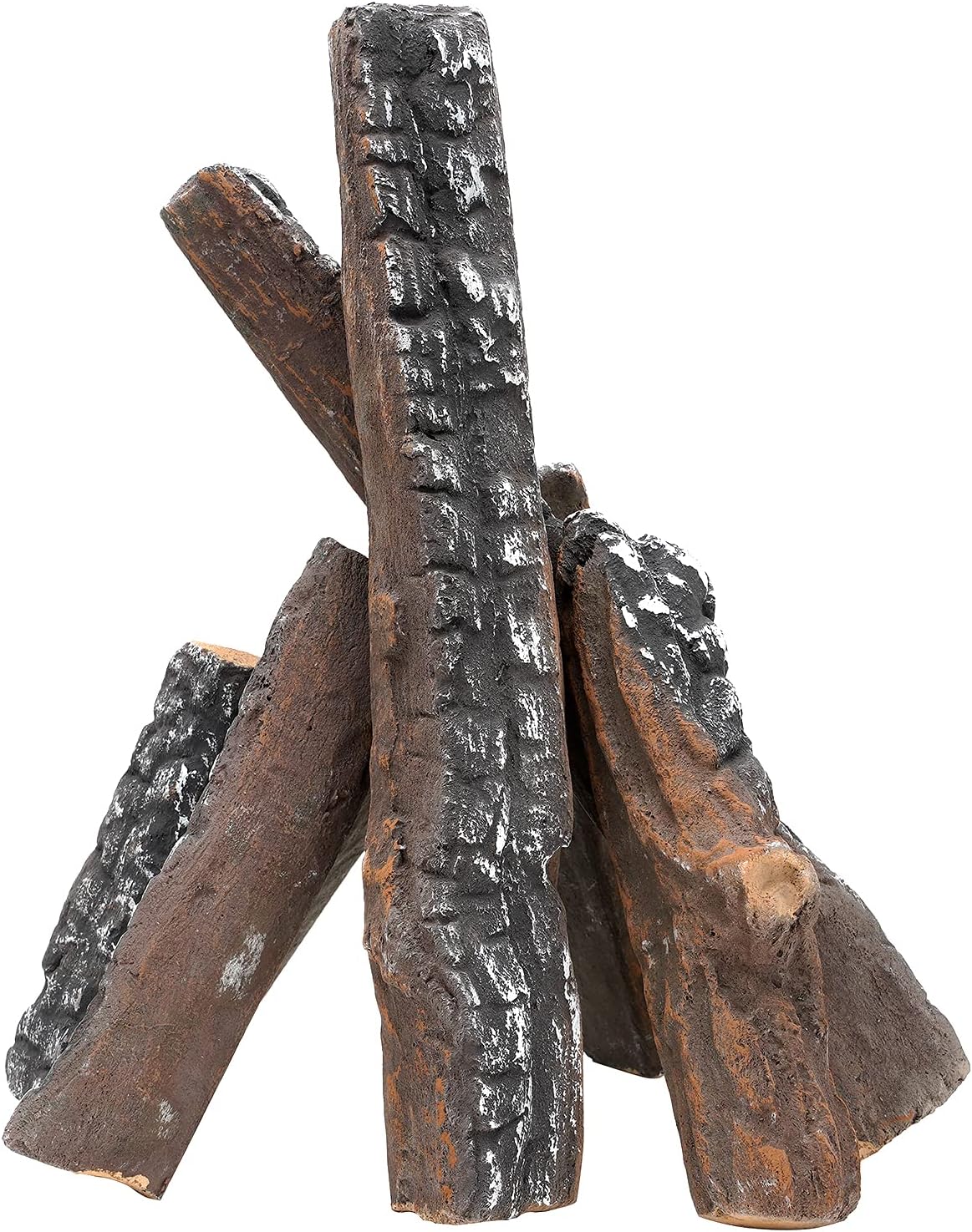 Skyflame 8 Small Piece Set of Ceramic Wood Logs for Fireplaces Fire Pits | Smokeless, Indoor Gas Inserts, Ventless & Vent Free