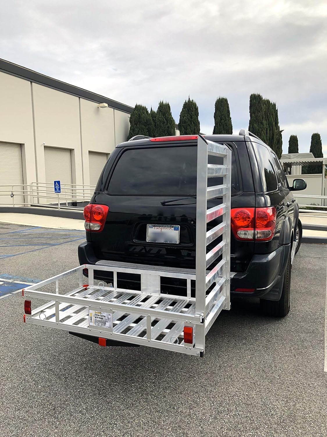 MaxxHaul 80779 Aluminum Hitch Mount Wheelchair/Mobility Carrier – 50" x 29.5" Cargo Basket with High Side Rails & 47" Ramp – Fits 2" Receiver