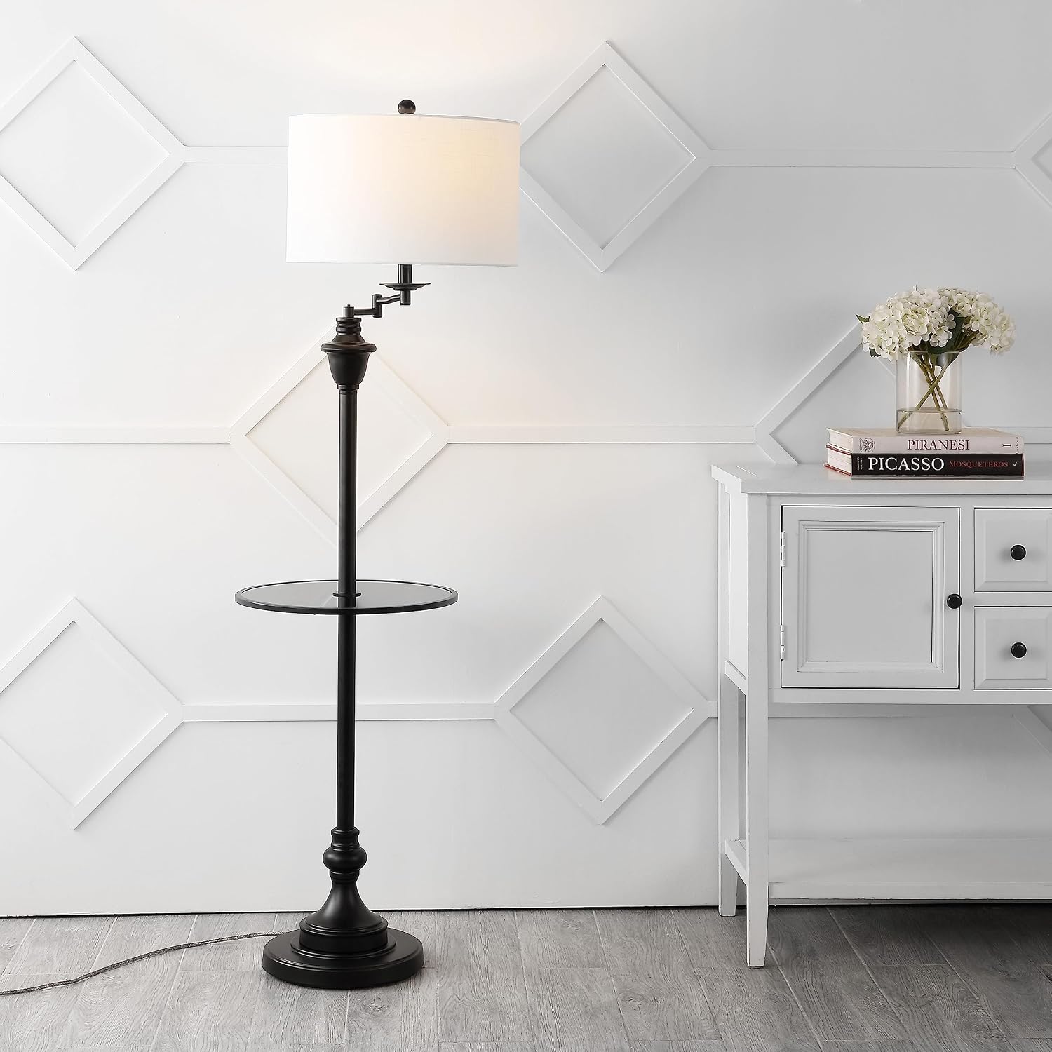JONATHAN Y Cora 60" Metal Swing Arm Floor Lamp, Oil Rubbed Bronze/Clear