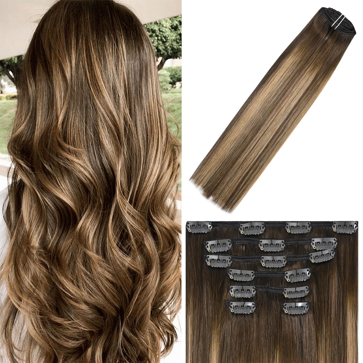 WindTouch Clip In Hair Extensions Human Hair Mixed Bleach Blonde 18Inch 75g Hair Extensions for Women Remy Blonde Extensions Clip in #18p613 7PCS