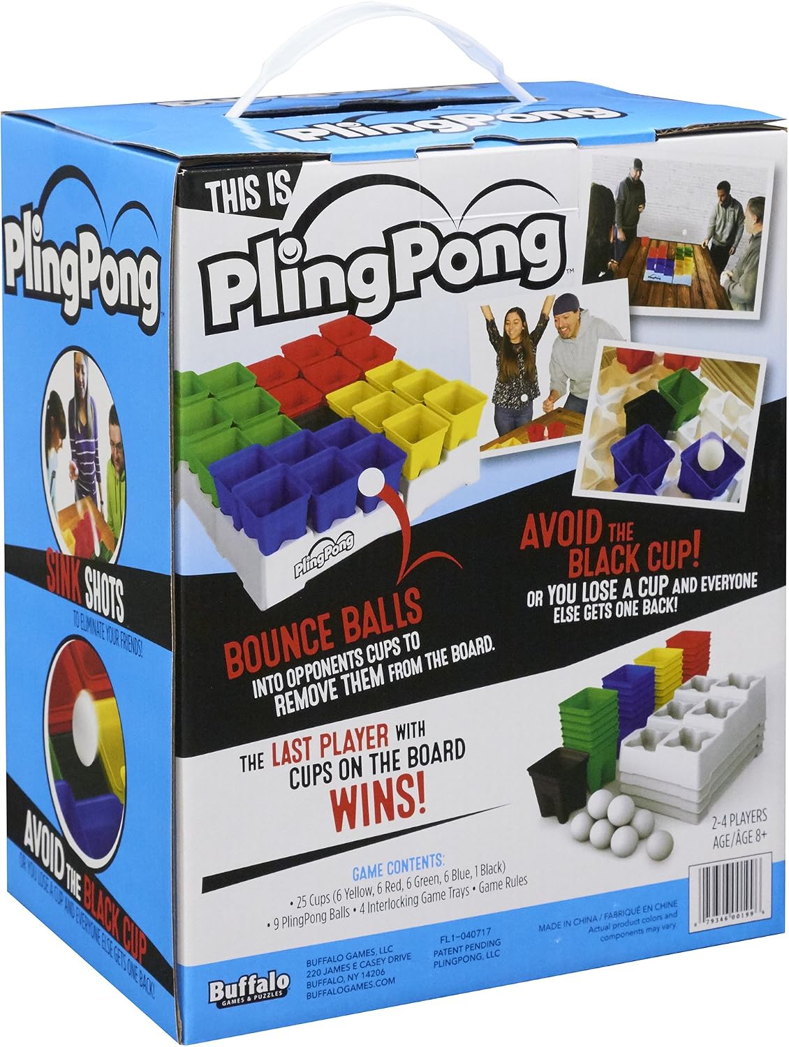 Buffalo Games PlingPong Plinko Bounce Board, 2-4 Players, Family Game Night | Team Play & Speed Rounds, 25 Cups, 9 Balls, 4 Trays & Instructions