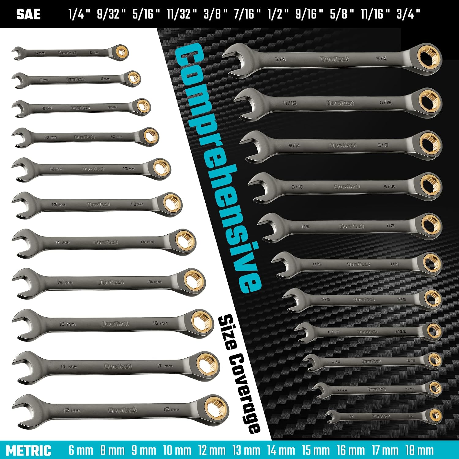 DURATECH 22-Piece Ratcheting Wrench Set, Combination Wrench Set, Metric&SAE