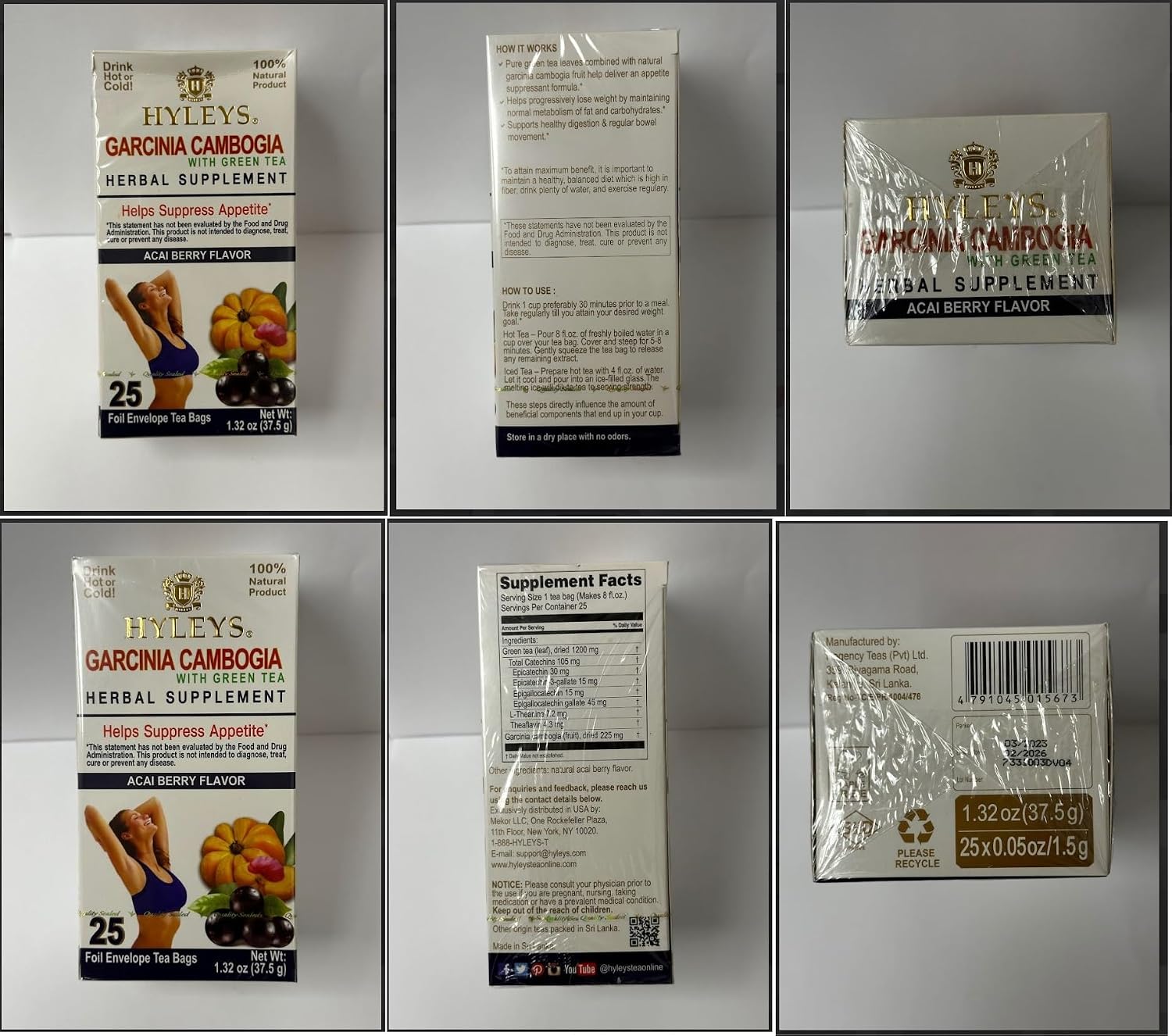 HYLEYS Tea Garcinia Cambogia Green Tea 5 Flavors Assortment - 25 Tea Bags