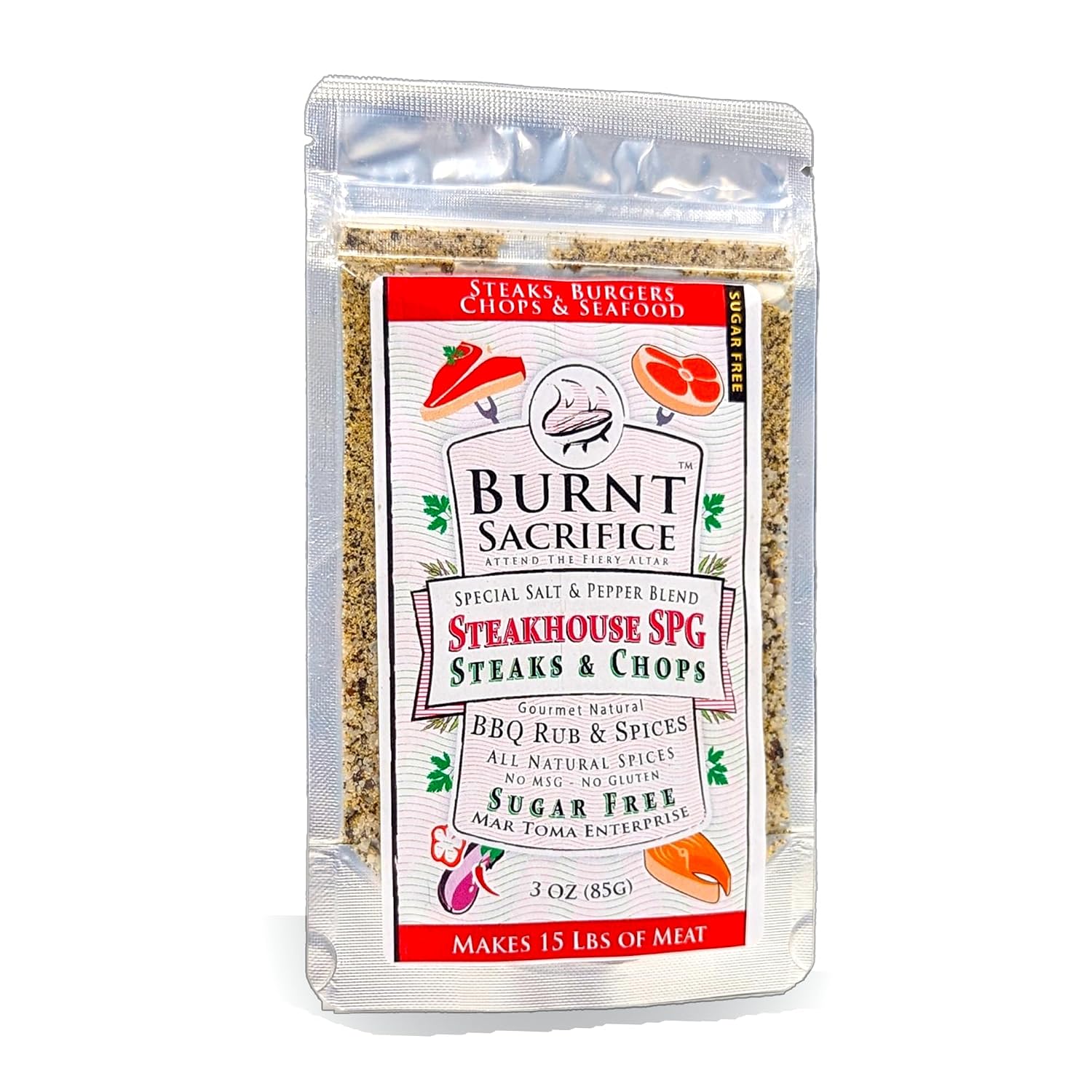 Burnt Sacrifice Steakhouse SPG Rub for Steaks and Prime Rib- (3 Ounces, Makes 15 Pounds) All Purpose Seasoning (Salt Pepper, Garlic)