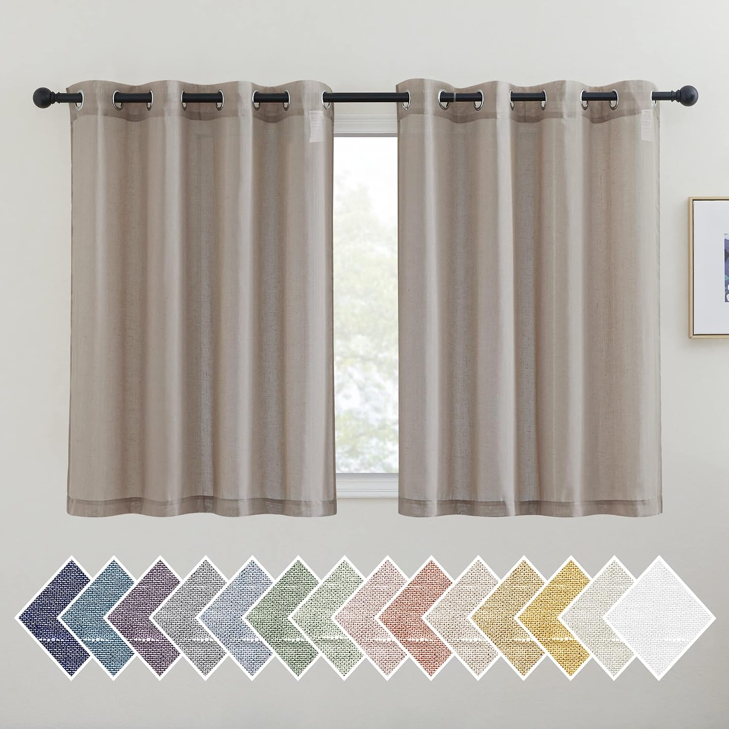 NICETOWN Linen Curtains Semi Sheer Bedroom Window Curtains