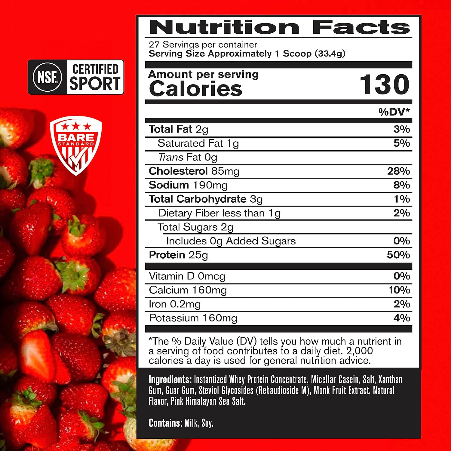 BARE PERFORMANCE NUTRITION, BPN Whey Protein + Casein Protein Powder Blend, Vanilla, 25g Protein per Serving Supports Lean Muscle Recovery