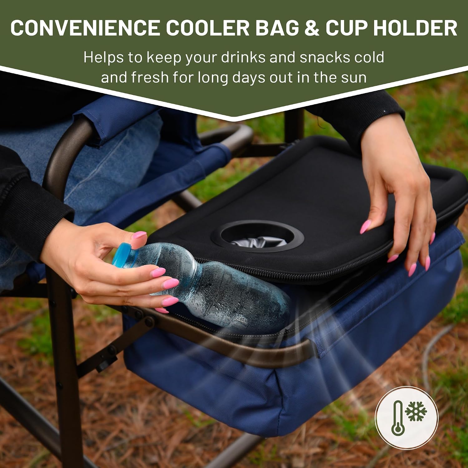 TIMBER RIDGE Lightweight Camping Chair, Portable Laurel Director's Chair with Foldable Side Table, Cooler Bag & Mesh Pocket, Compact Outdoor Folding Lawn Chair, Supports 300lbs, Grey