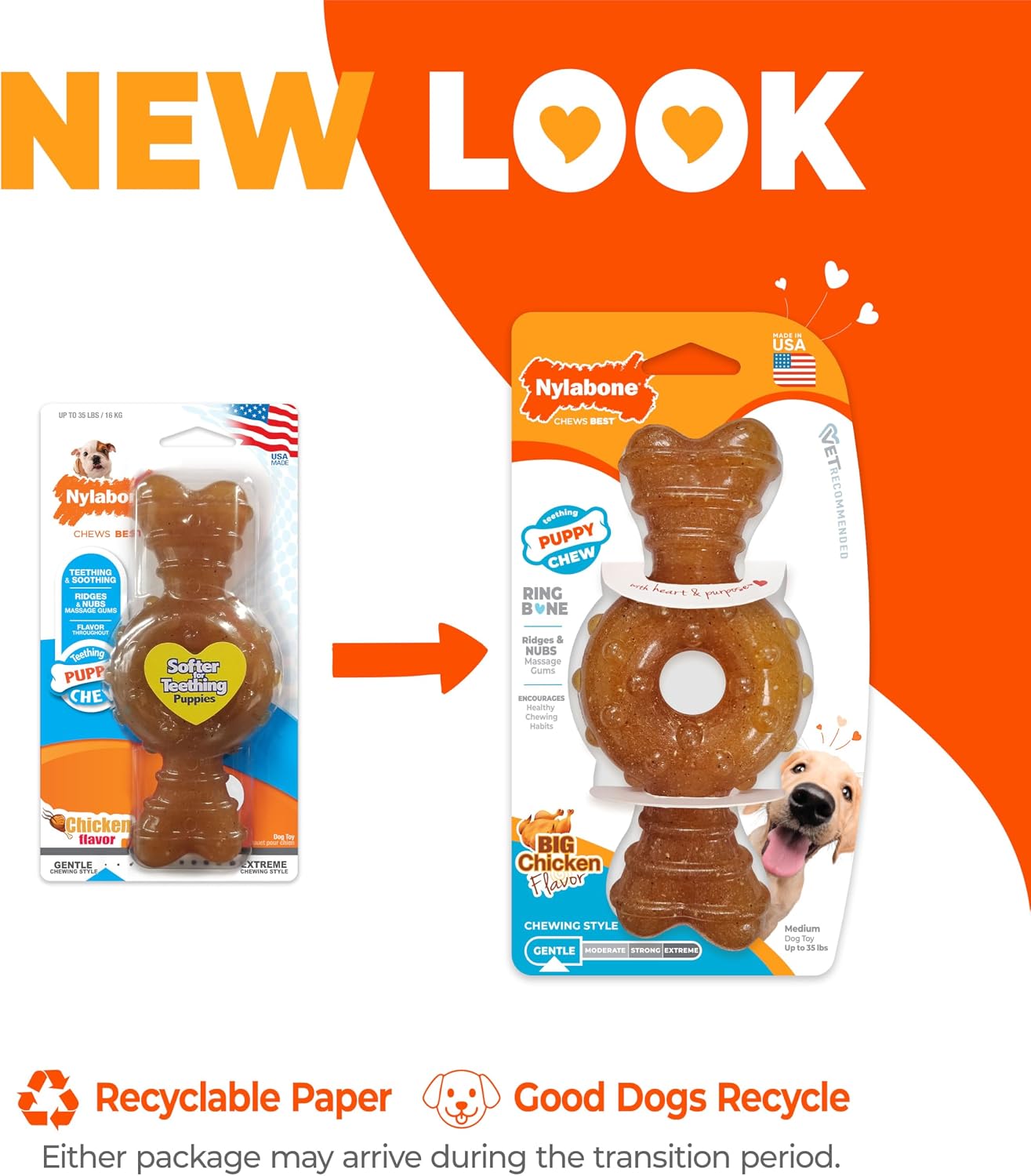 Nylabone Puppy Chew Teething Ring Bone Dog Toy, Chicken Flavor, X-Small | Soothing teething toys for puppies, puppy enrichment, & teething relief, freezable for added comfort, dogs up to 15 lbs