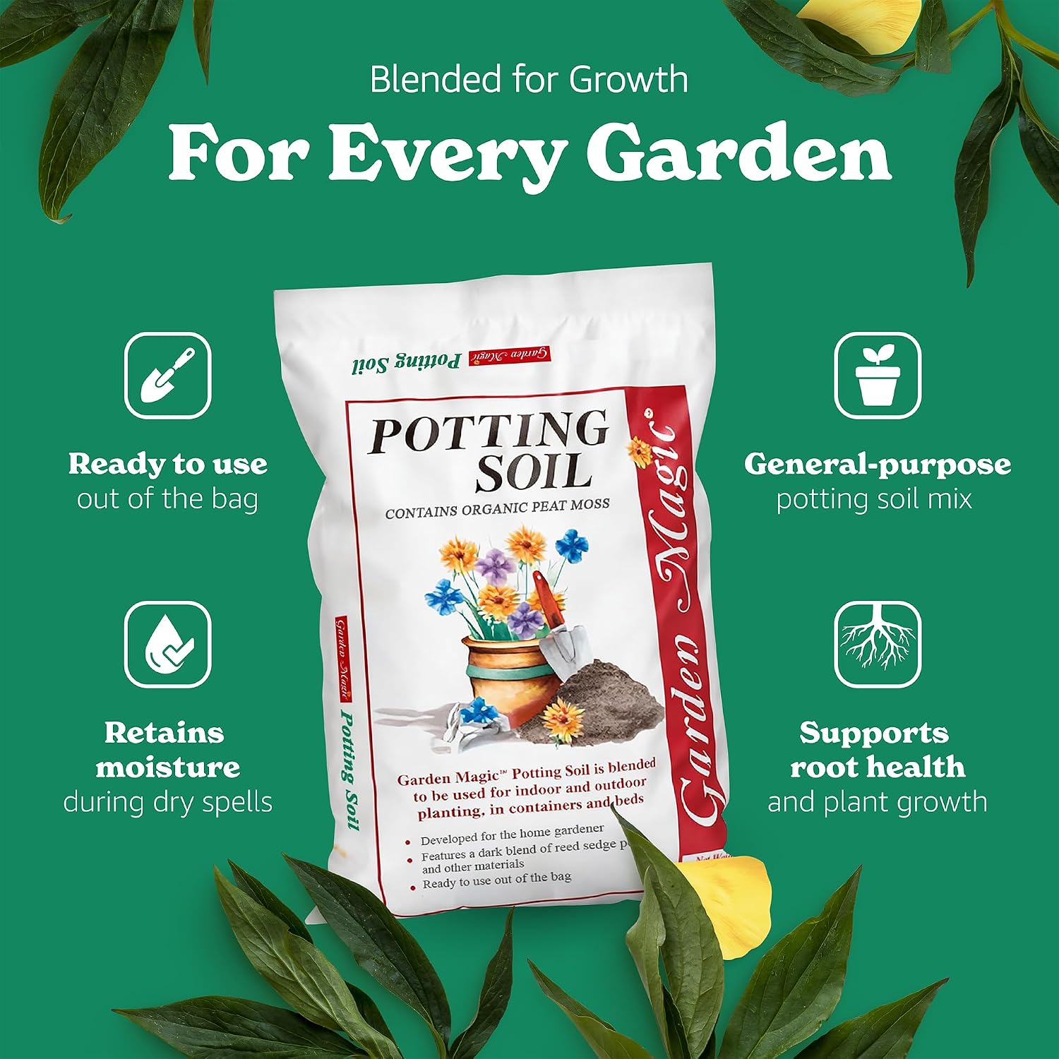 Michigan Peat Garden Magic General Purpose Potting Soil Mix, 40 lb | Moisture Retaining Mix for Indoor and Outdoor Planting, Potting, and Garden Use