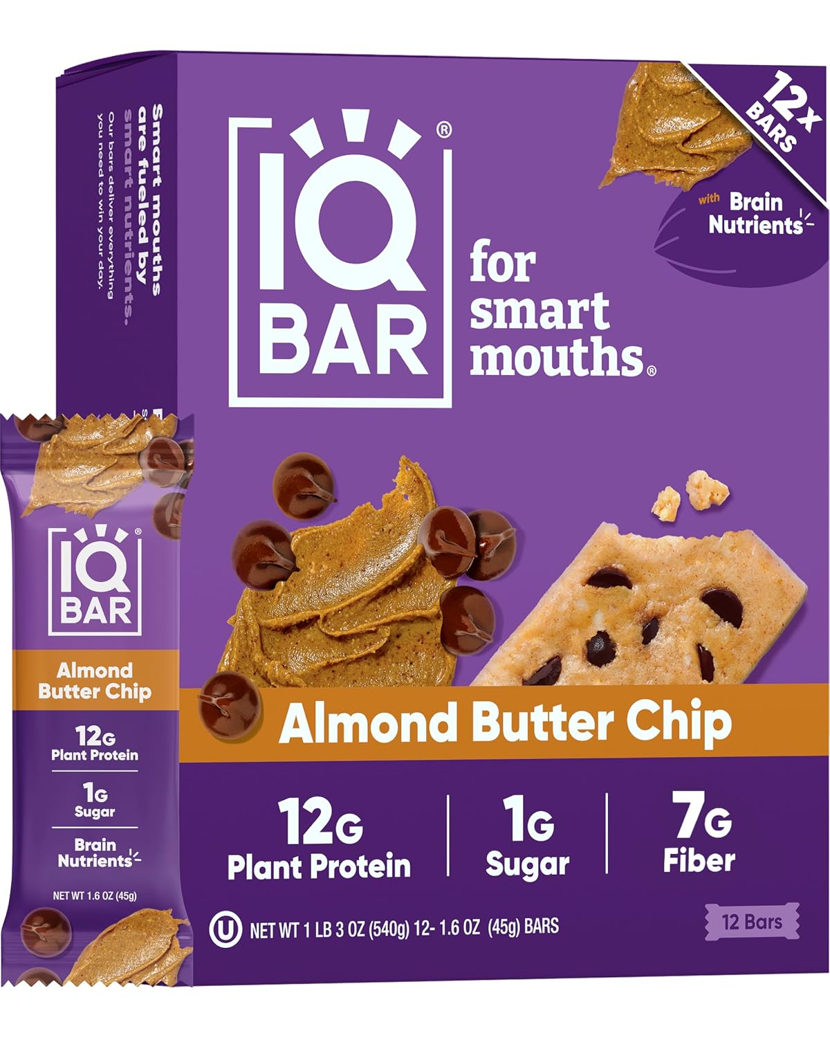 IQBAR Clean Protein Bars, Low Sugar Keto, Banana Nut 12-Count