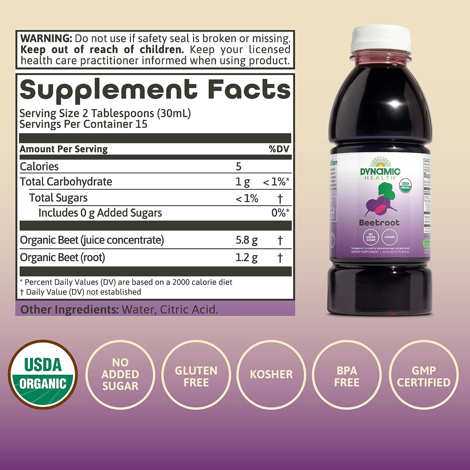 DYNAMIC HEALTH Organic Beetroot Juice Concentrate, 32 fl oz | Circulation, Energy & Endurance Support - No Added Sugar - 31 Servings - Gluten Free, BPA Free