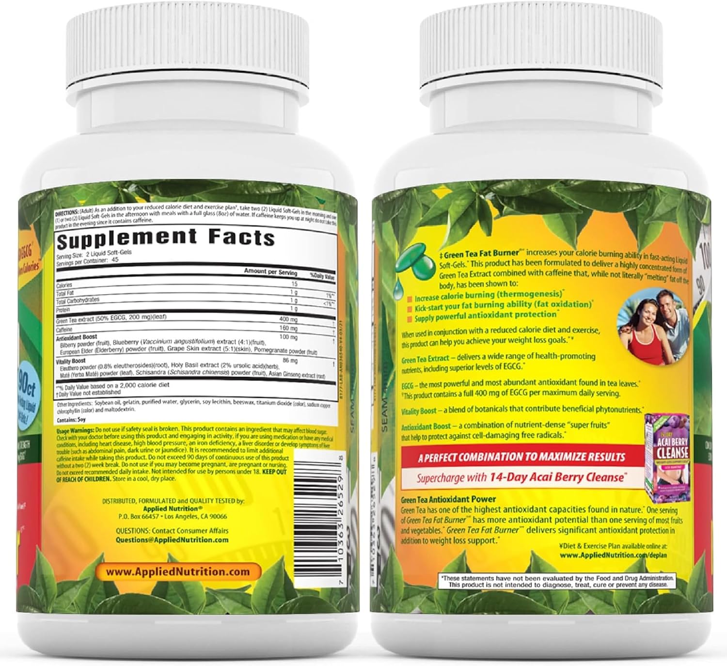 Applied Nutrition Green Tea Fat Burner Weight Loss 90 Softgels Pack of 2 | Supports Weight Management for Women and Men | Metabolism Support | 2 X 90 Liquid Soft-Gels