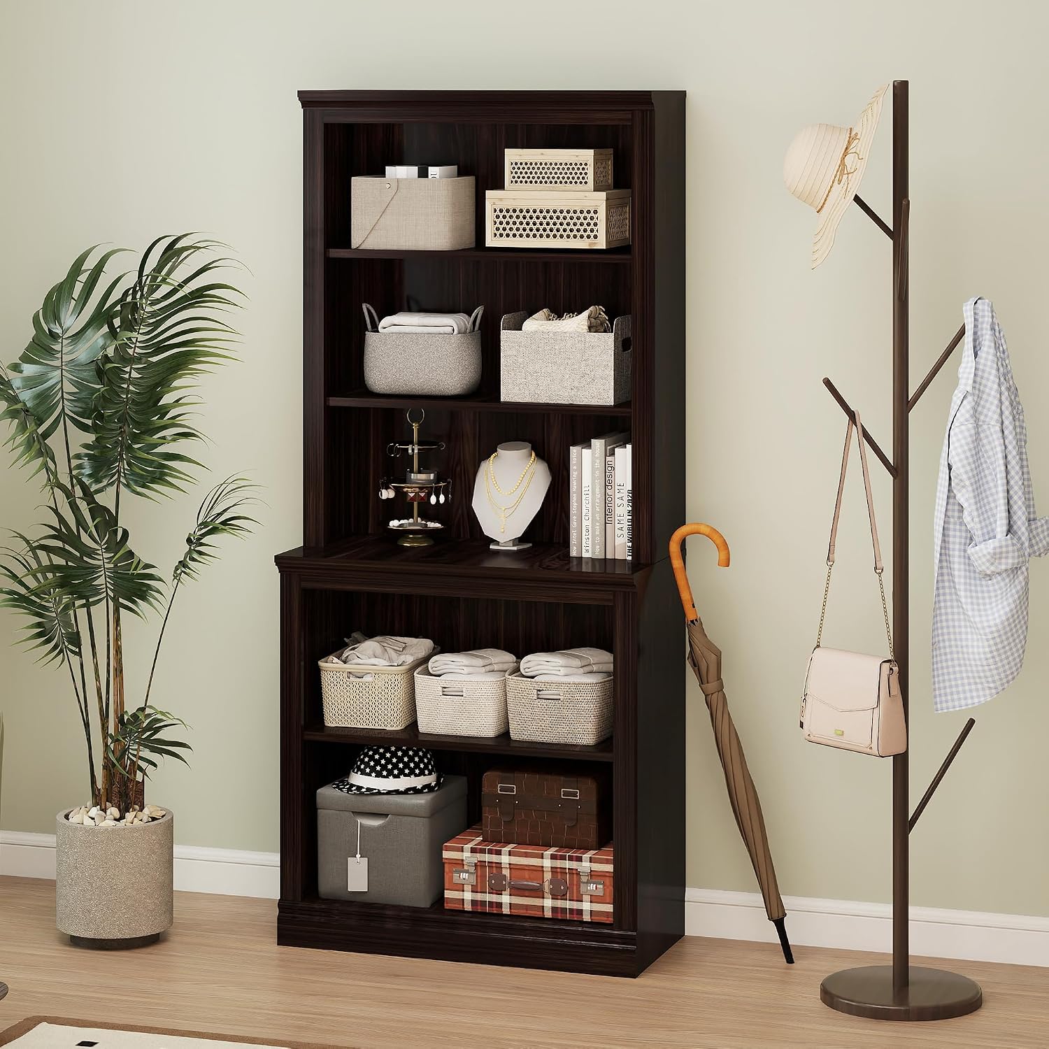 Bevfint 72" Tall Bookcase, White Large Floor Standing Bookshelf for Hallway | 5 Tier Shelves Open Storage Organizer with Anti Tipping Device, Book Case for Living Room Kitchen Home Office Bedroom
