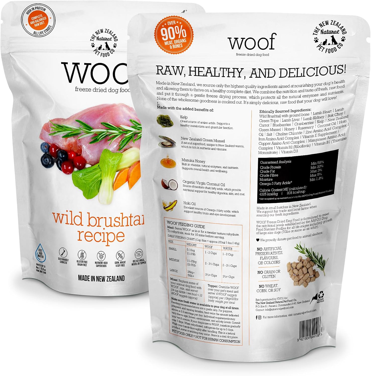 The New Zealand Natural Pet Food Co. Woof Freeze Dried Dog Food - Wild Venison, High Protein, Dog Food Topper & Dog Treats, All Life Stages, 1.76 oz