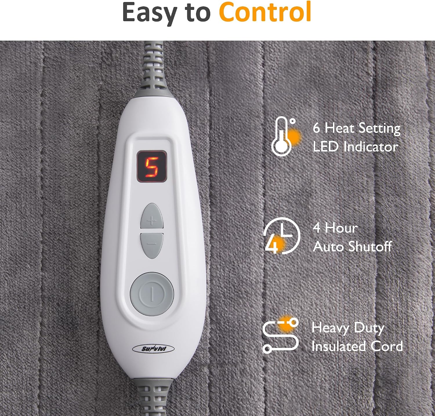SUNVIVI Heated Blanket King Size, Heating Electric Throw Blanket Dual Control, 10 Heat Settings, 12 Hours Auto Off, Machine Washable, ETL Certified