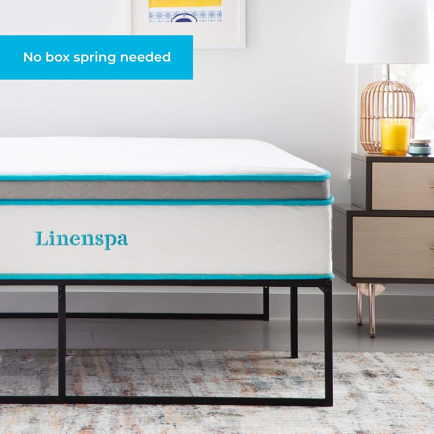 Linenspa Folding Metal Platform Bed Frame - Easy Assembly - Sturdy Steel - No Box Spring Needed - Underbed Storage - Mattress Foundation - 14" High